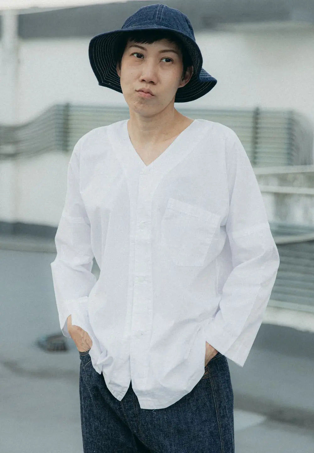 DRY BONES KOI-GUCHI SHIRT PLAIN - WHITE
