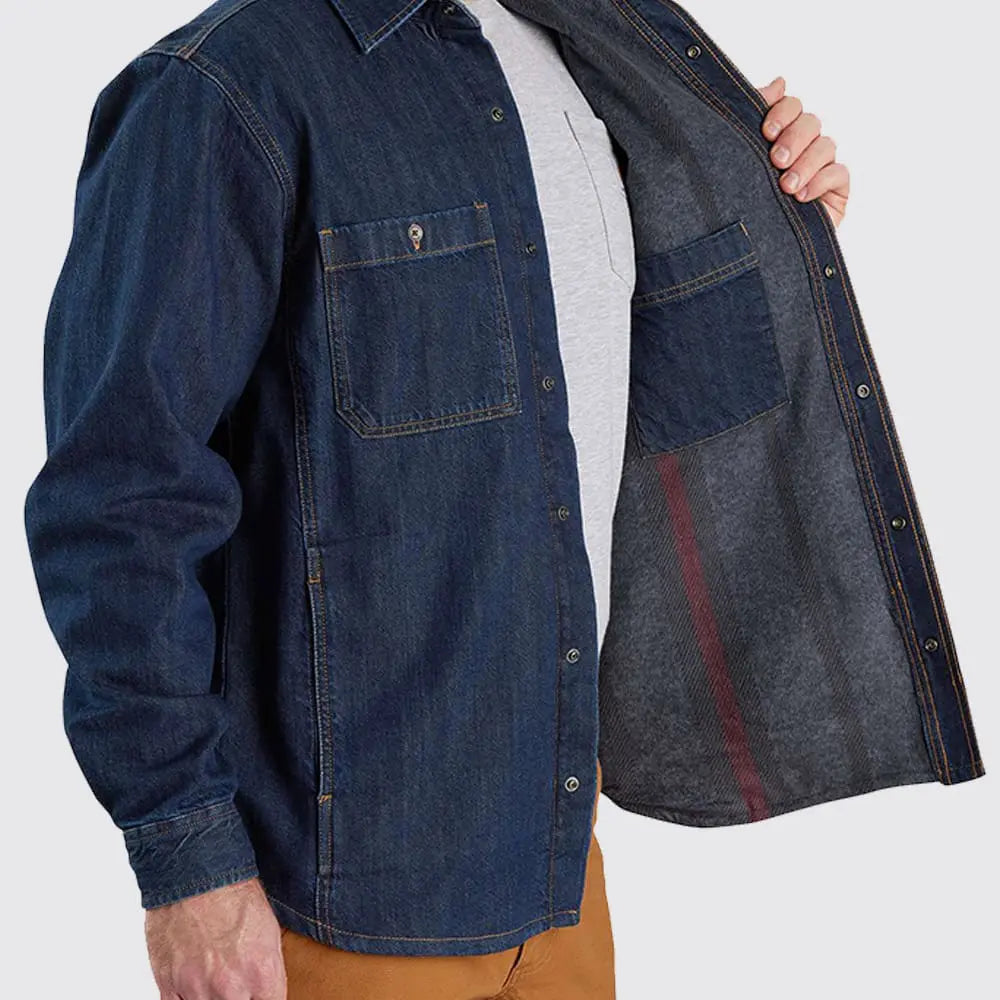 CARHARTT RELAXED FIT DENIM FLEECE LINED SNAP-FRONT SHIRT JAC - GLACIER
