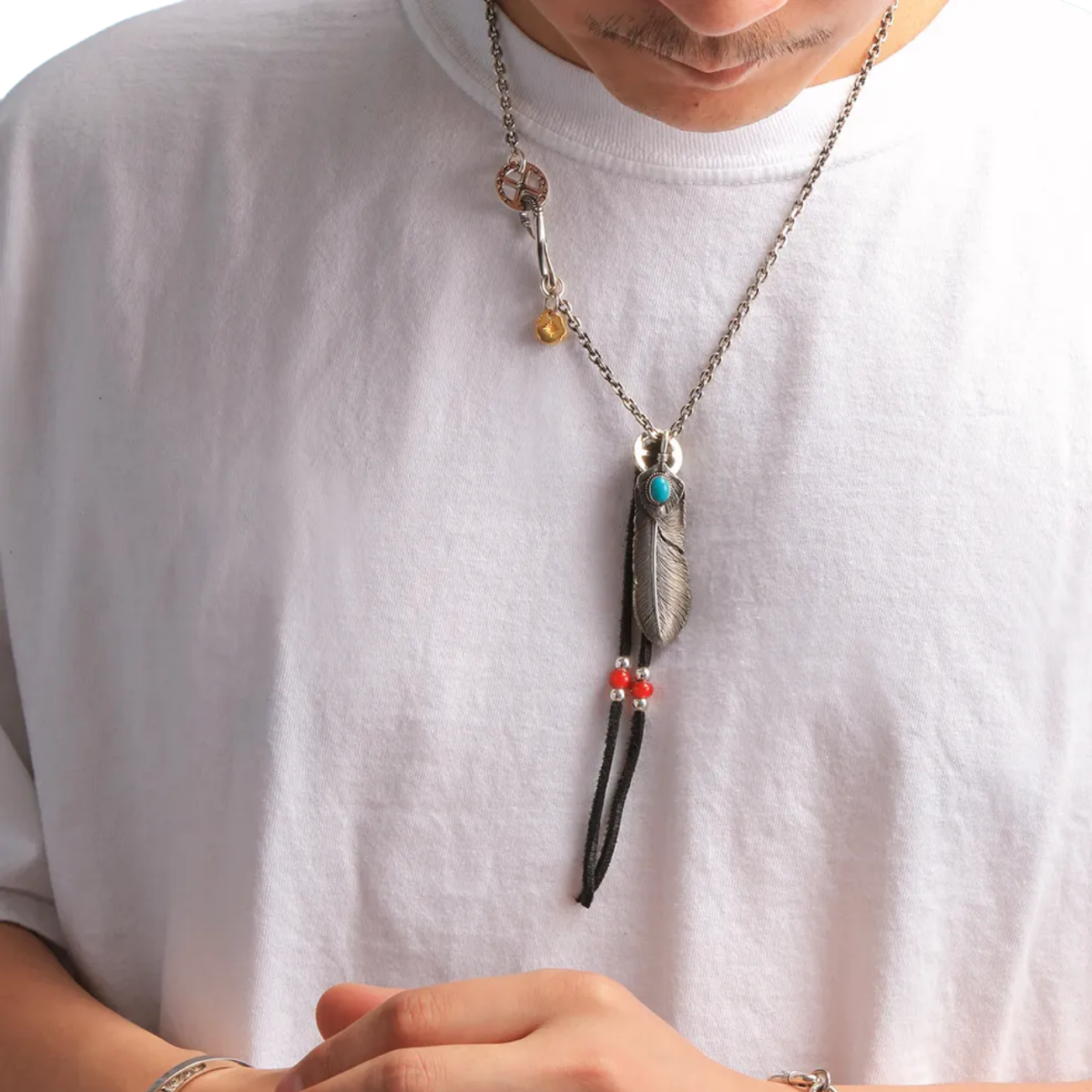 SAAD FEATHER (FACING RIGHT) NATURAL TURQUOISE STONE PENDANT TOP - No Color