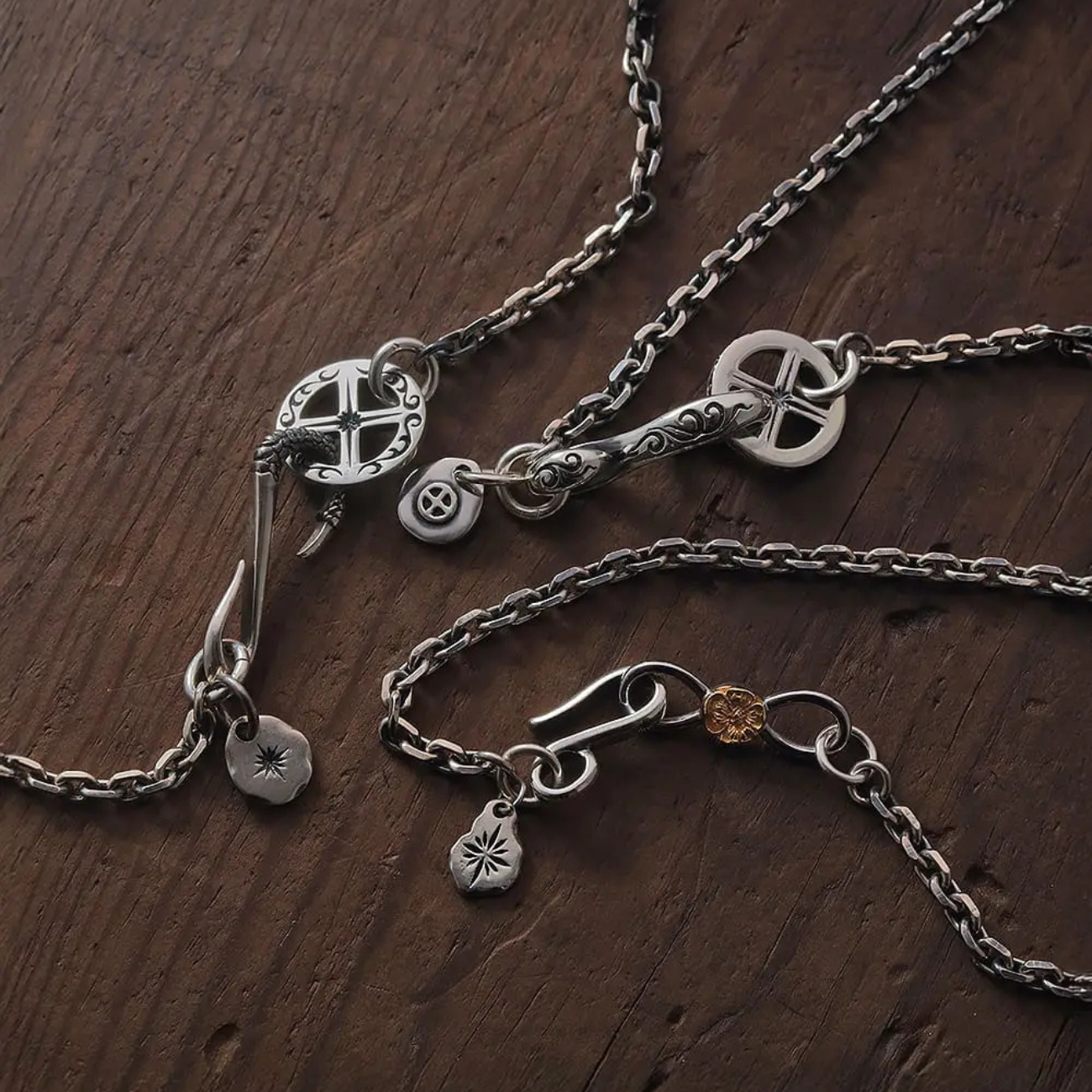 SAAD SUN SYMBOL MEDICINE WHEEL SILVER 925 K24 (24K) GOLD PLATED NECKLACE PARTS - No Color