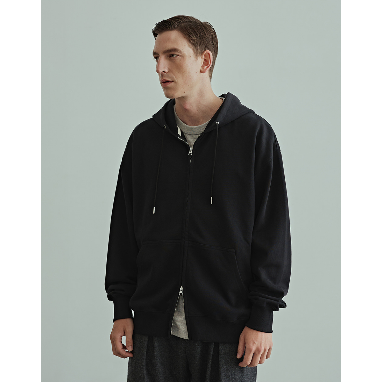 UNIFORM BRIDGE BASIC SWEAT HOOD ZIP UP - BLACK