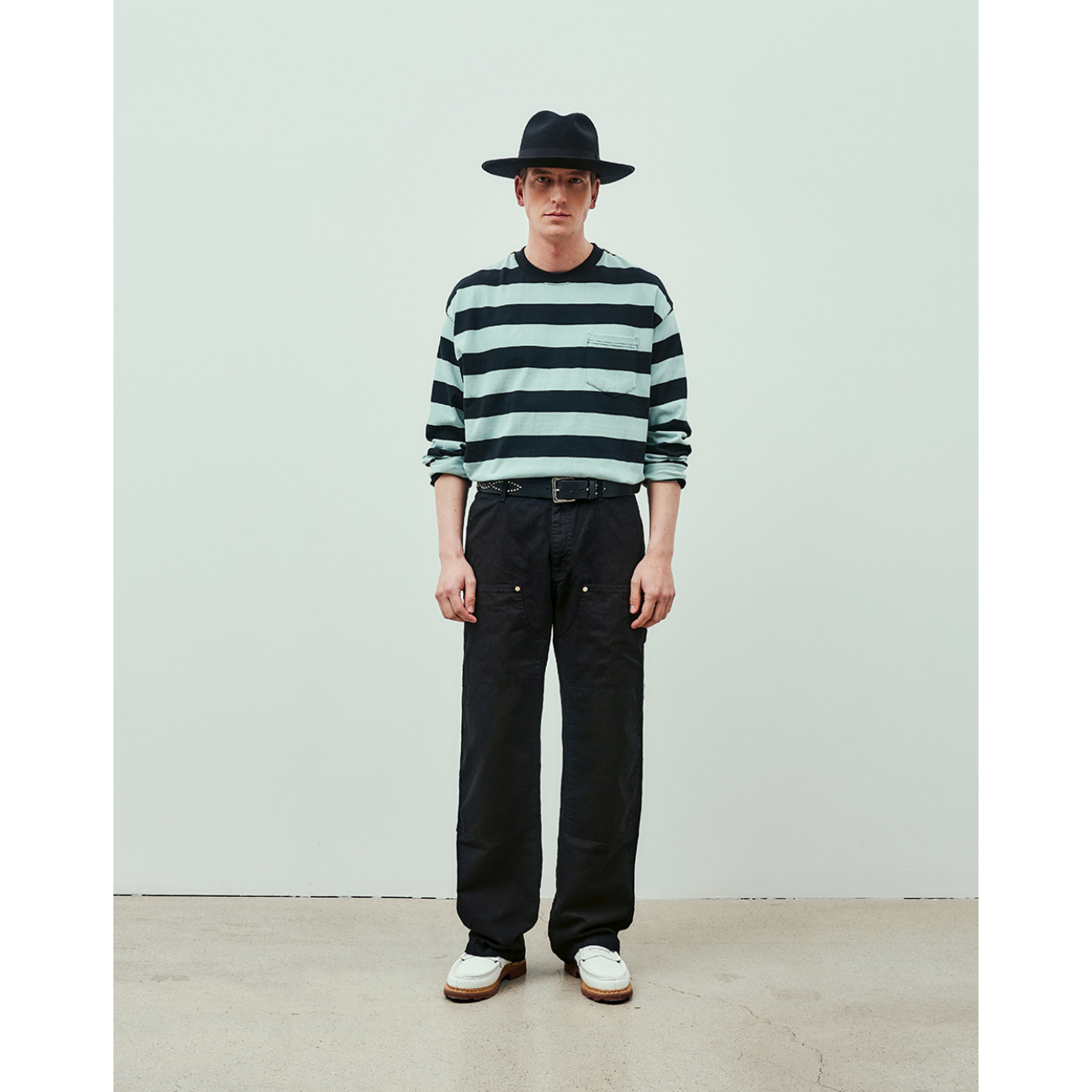 UNIFORM BRIDGE NAVAL STRIPE POCKET L/S T-SHIRT - OLIVE