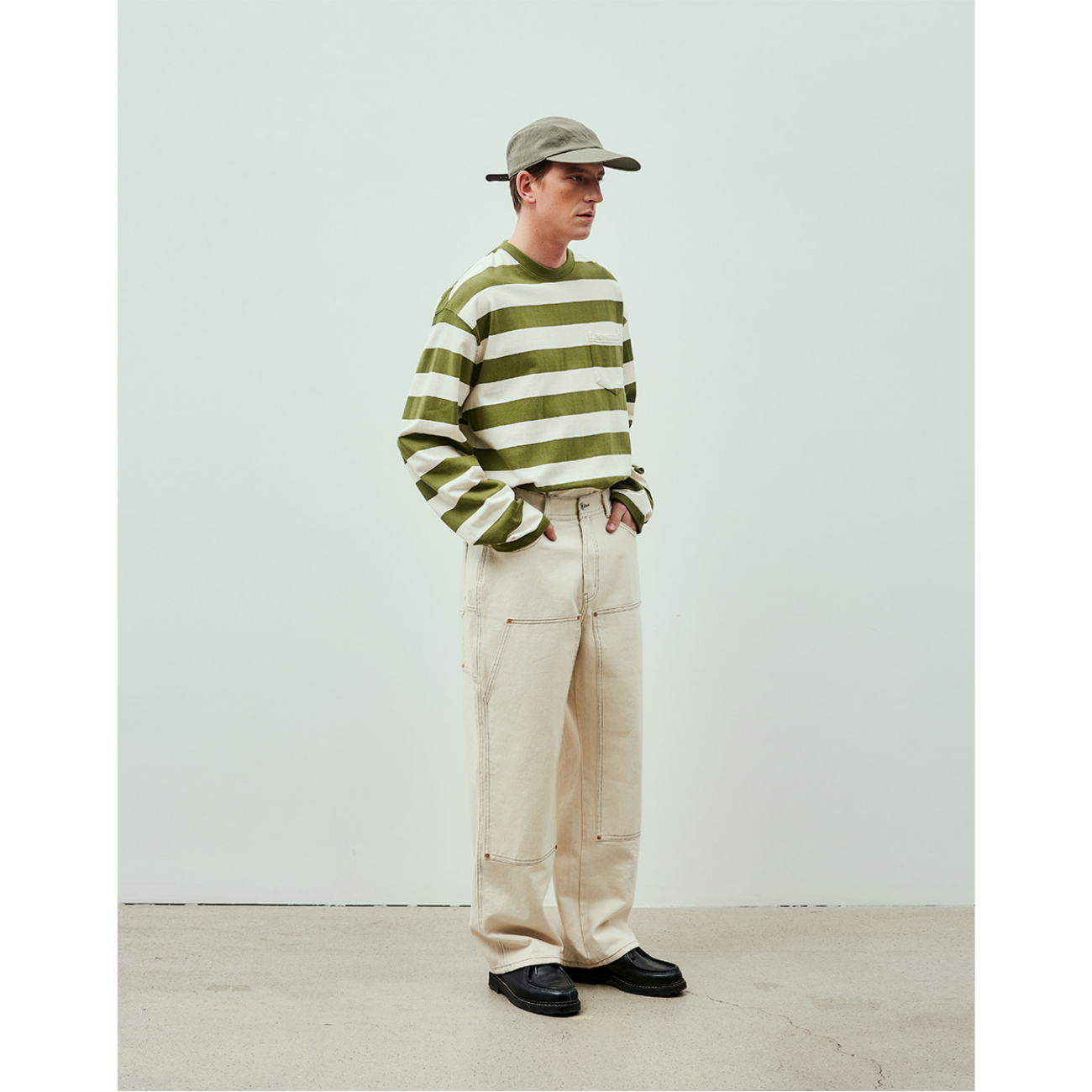 UNIFORM BRIDGE NAVAL STRIPE POCKET L/S T-SHIRT - OLIVE
