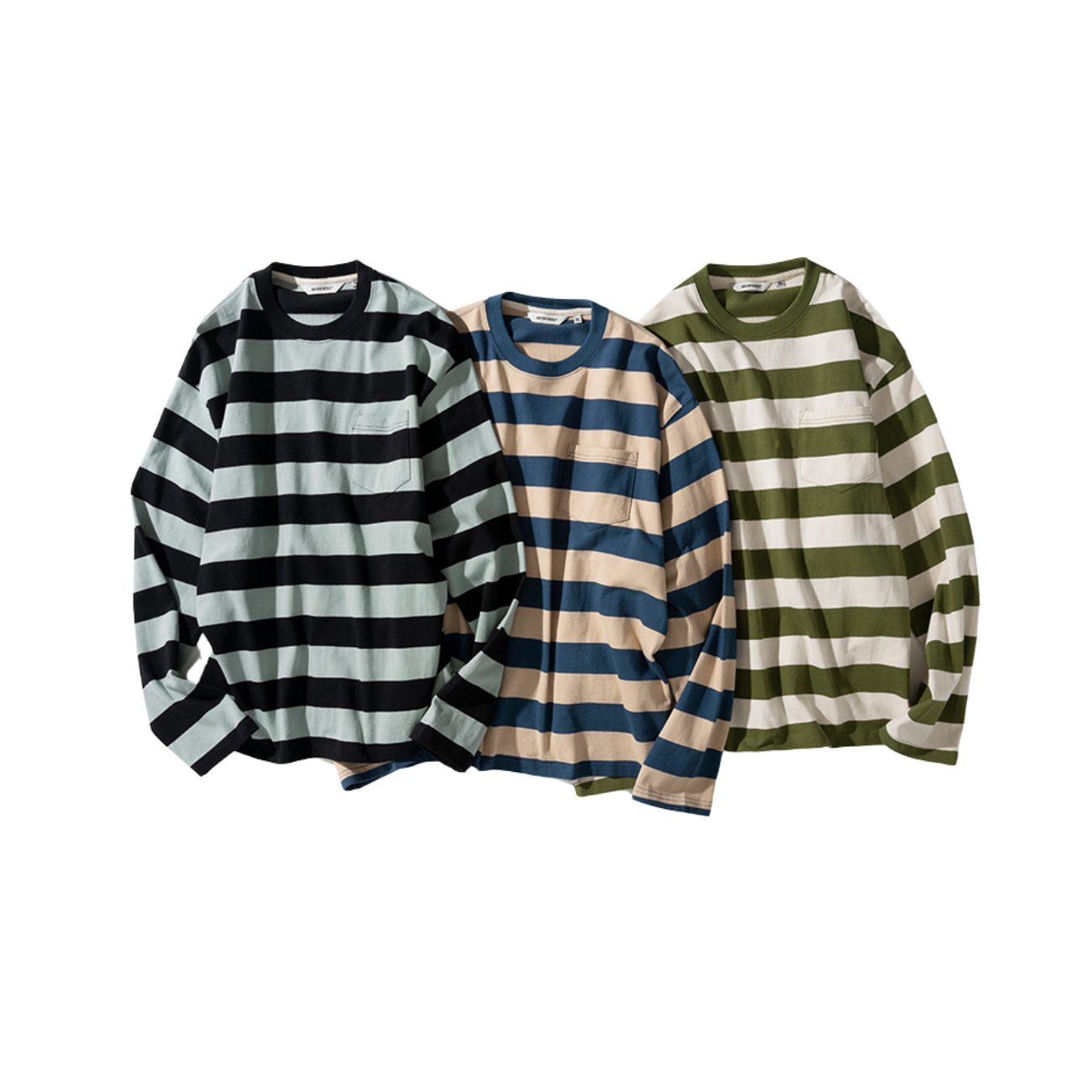 UNIFORM BRIDGE NAVAL STRIPE POCKET L/S T-SHIRT - OLIVE