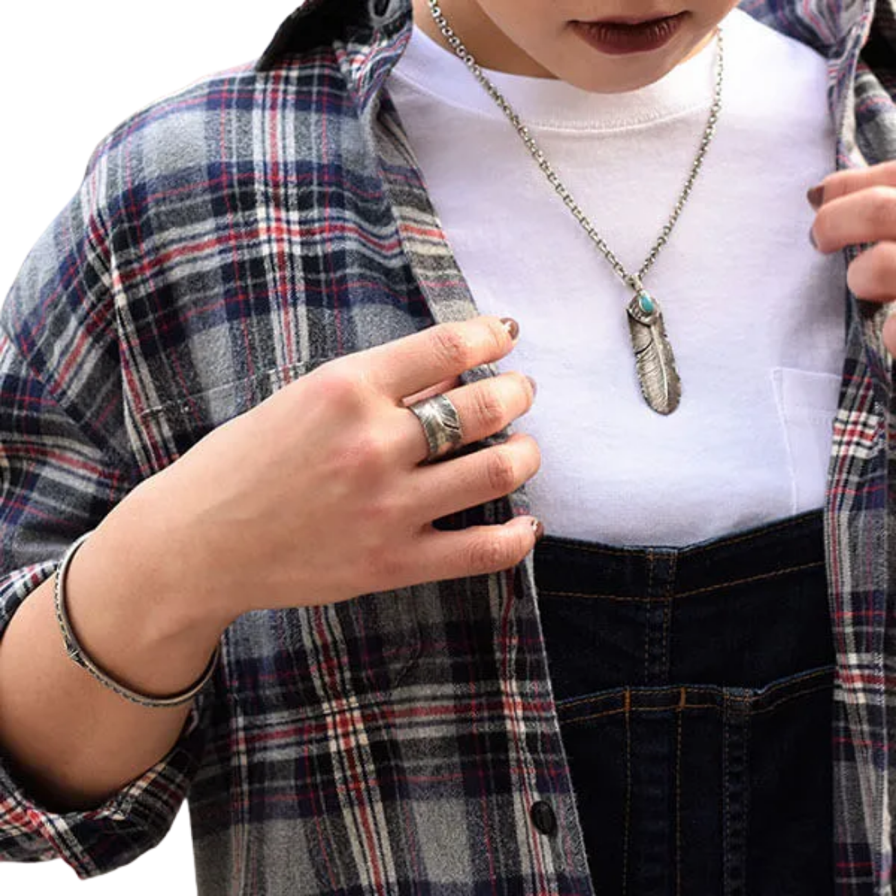 SAAD FEATHER (RIGHT FACING) NATURAL STONE TURQUOISE STONE PENDANT TOP - No