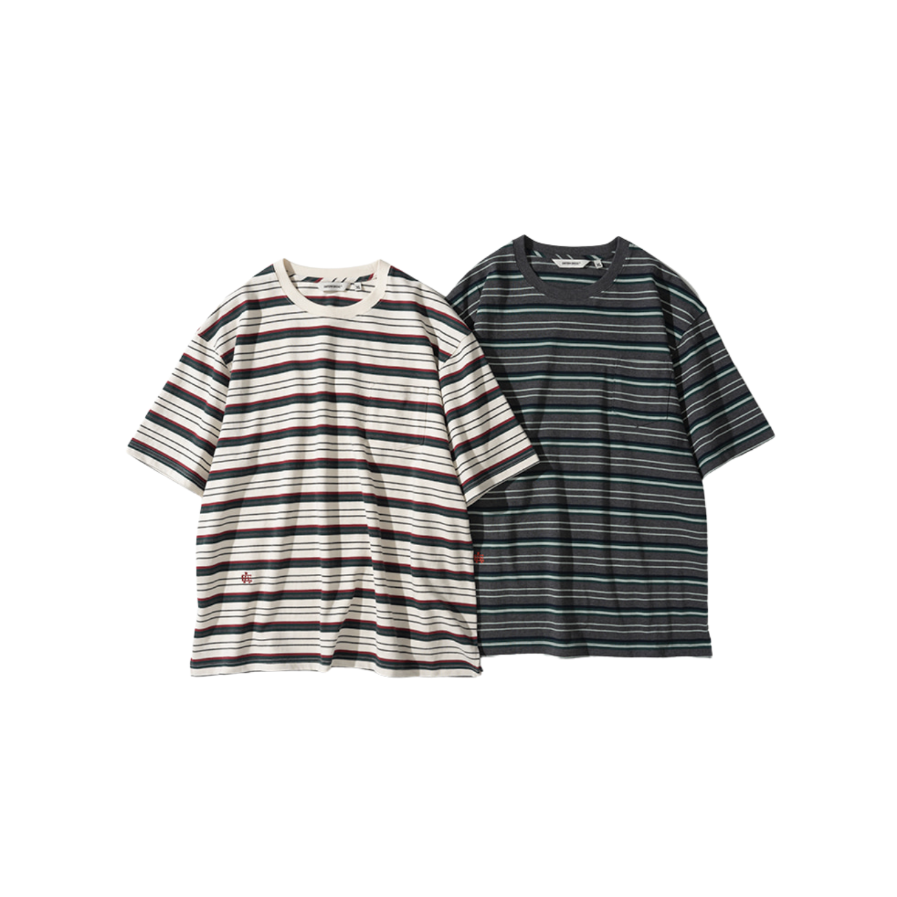 UNIFORM BRIDGE AE VINTAGE STRIPE S/S T-SHIRT - CHARCOAL