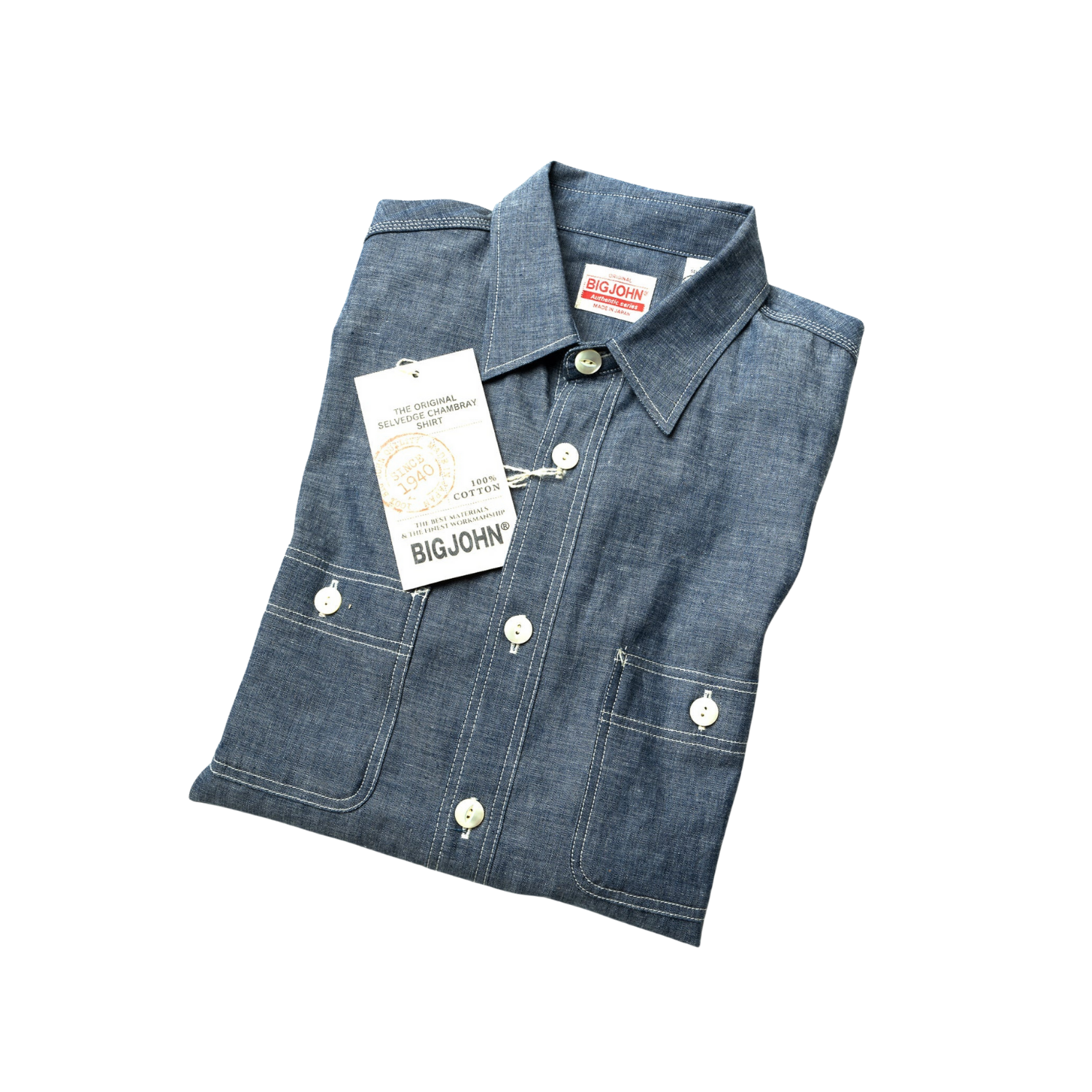 BIG JOHN MS003R (01) SELVEDGE CHAMBRAY SHIRT - CHAMBRAY