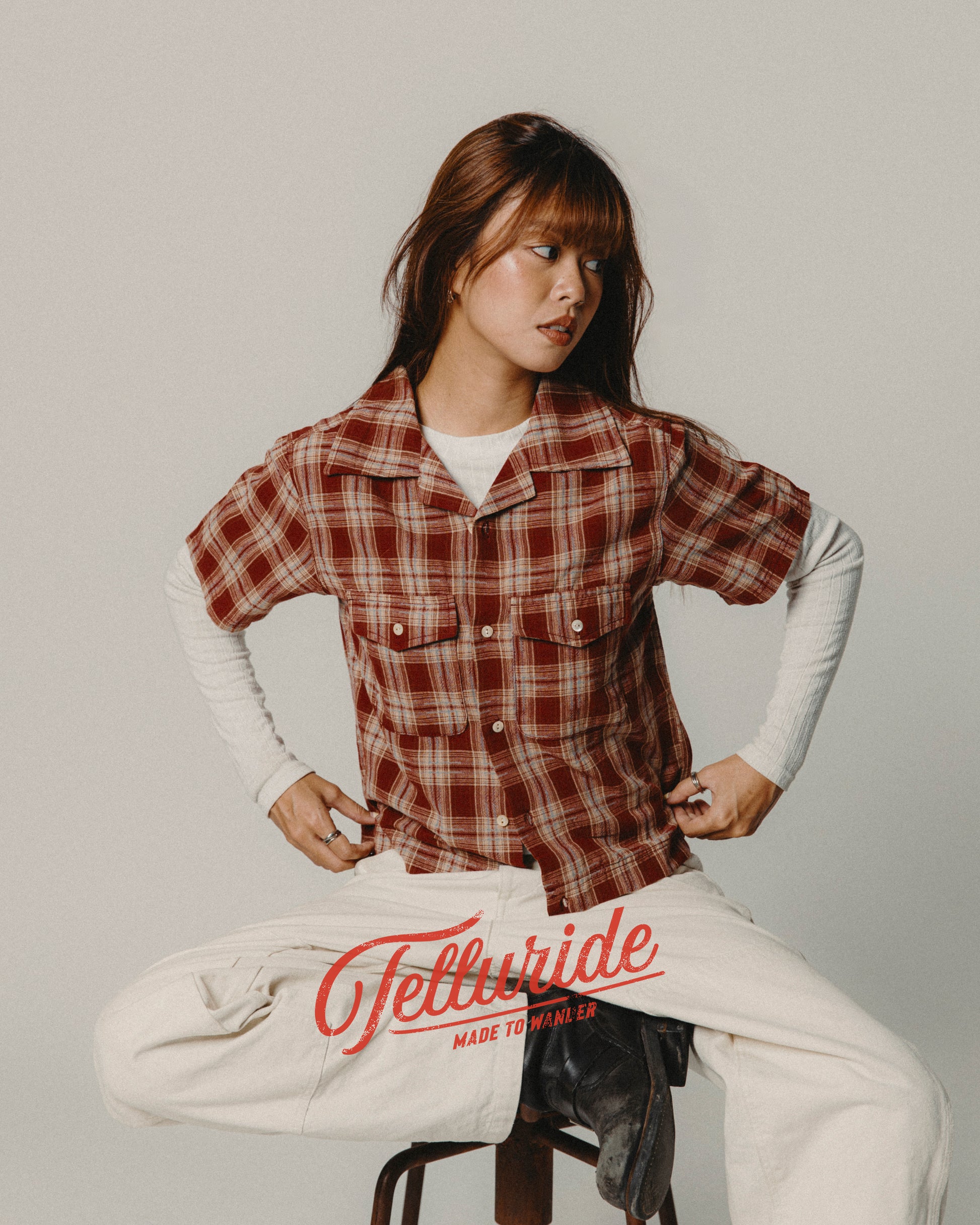 Telluride Drifter Check Flannel Cotton Dye Shirt — Terracotta — view 13
