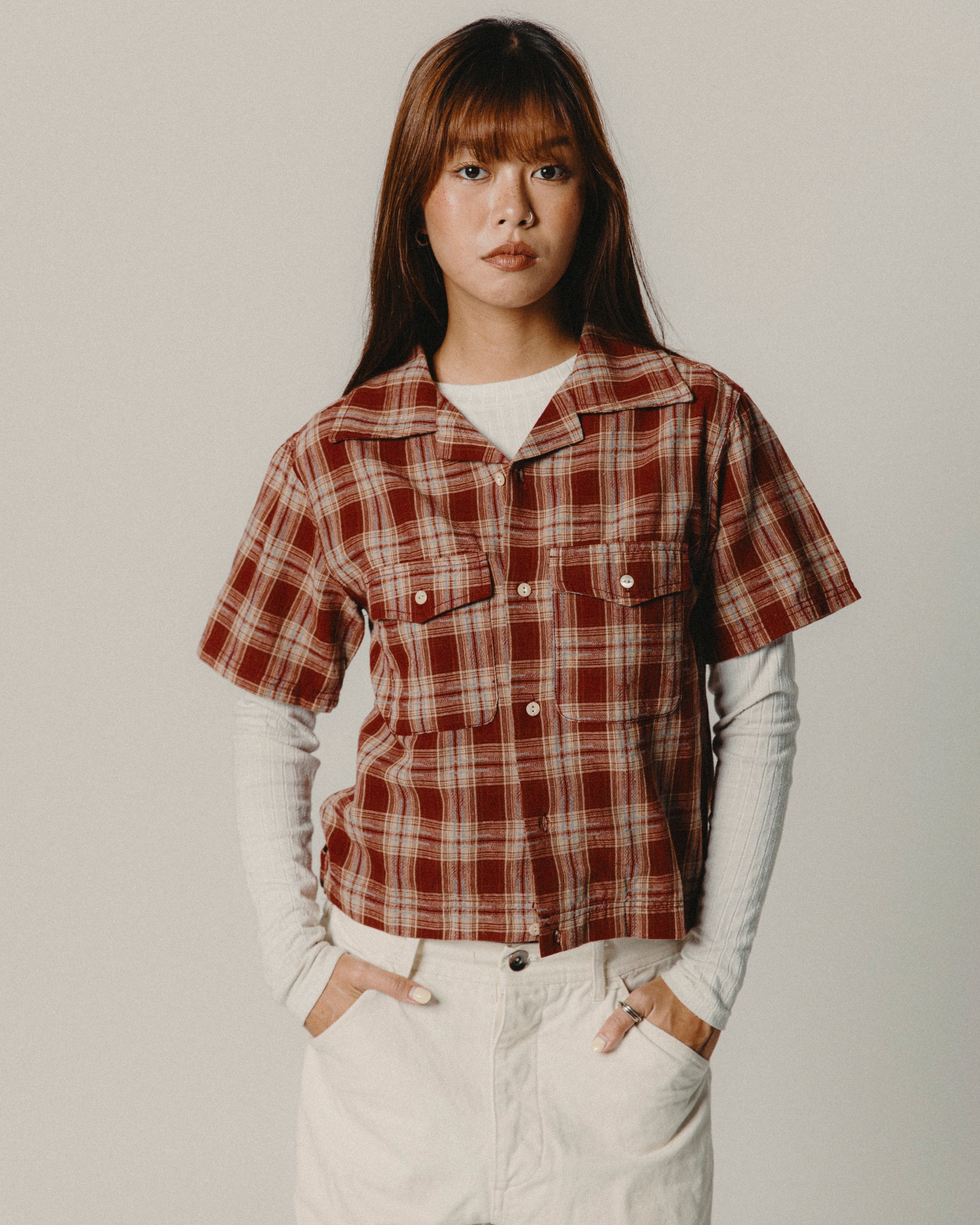 Telluride Drifter Check Flannel Cotton Dye Shirt — Terracotta — view 12