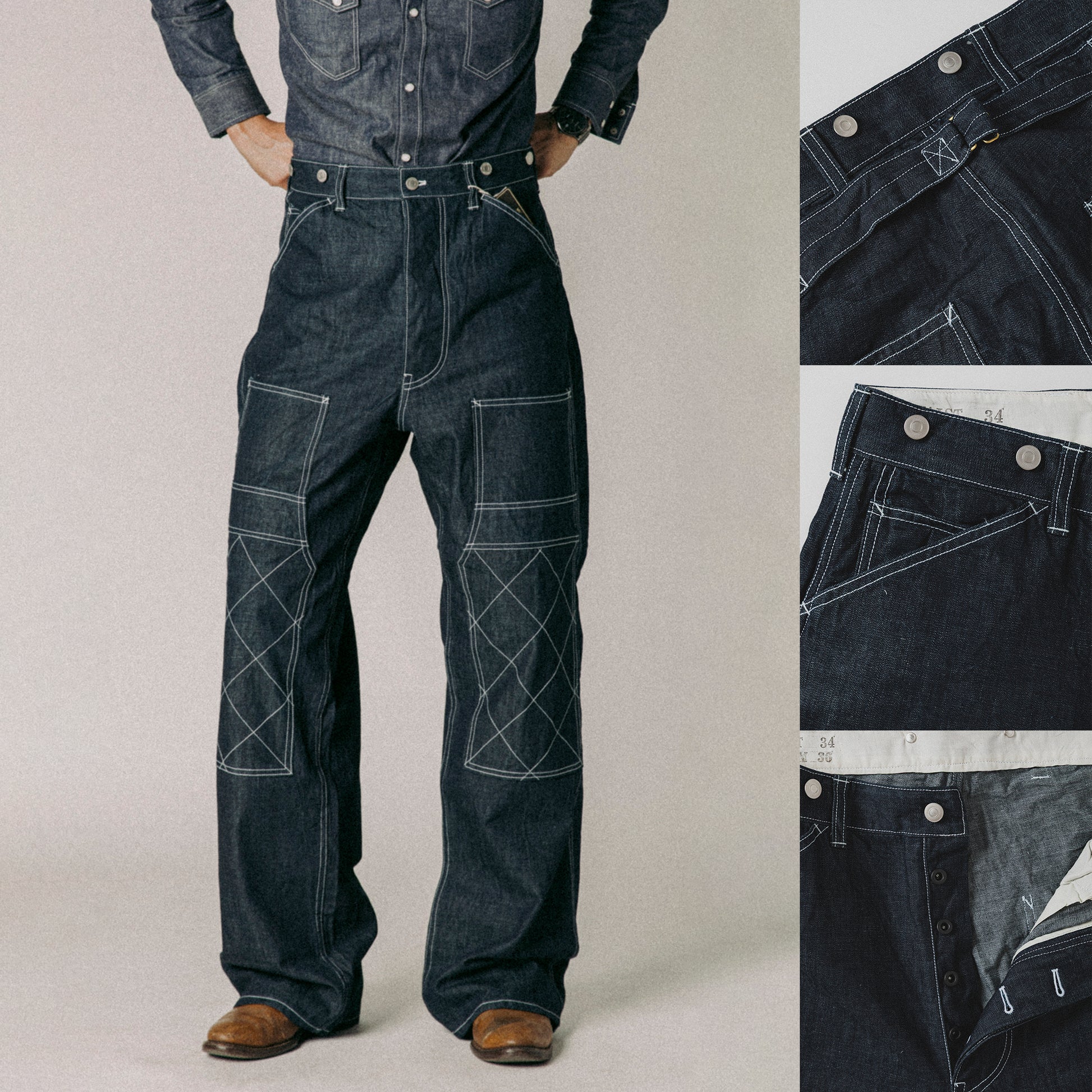 DRY BONES DOUBLE KNEE PAINTER PANTS - INDIGO