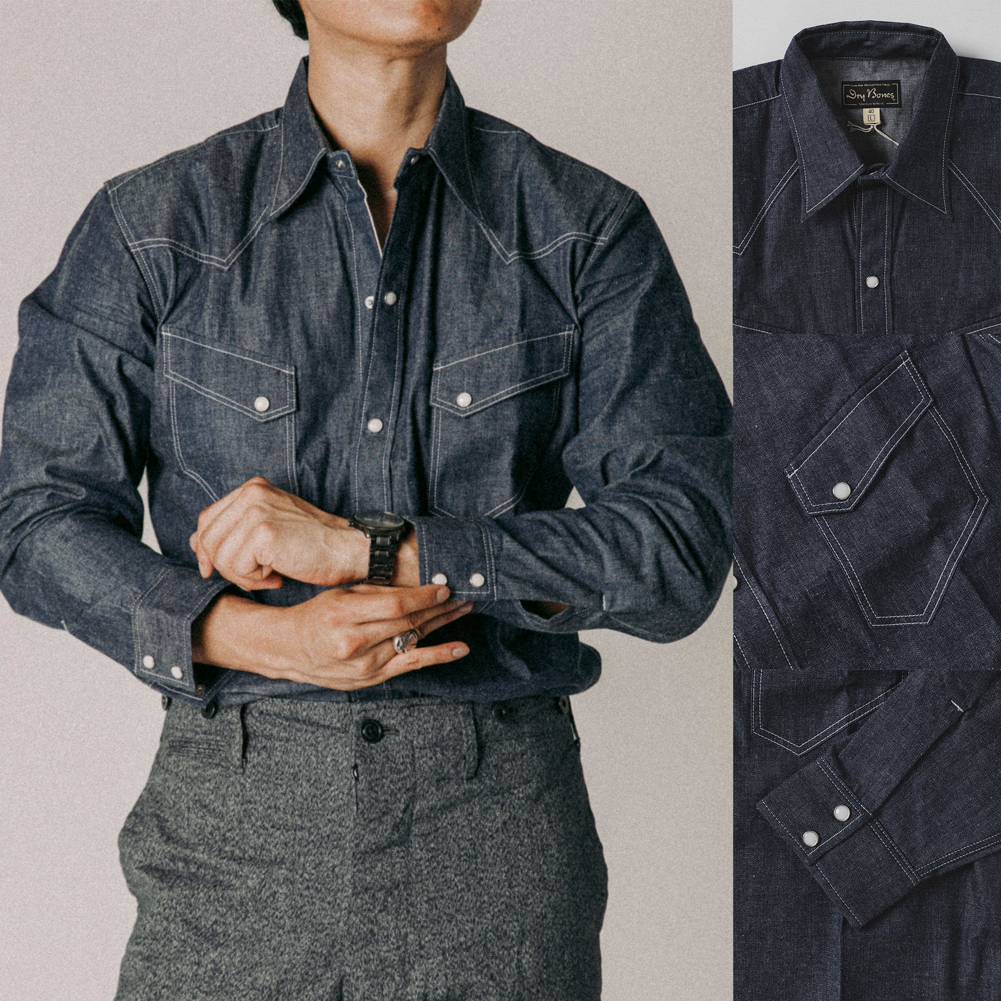 DRY BONES 6.5OZ DENIM WEATERN SHIRT - INDIGO