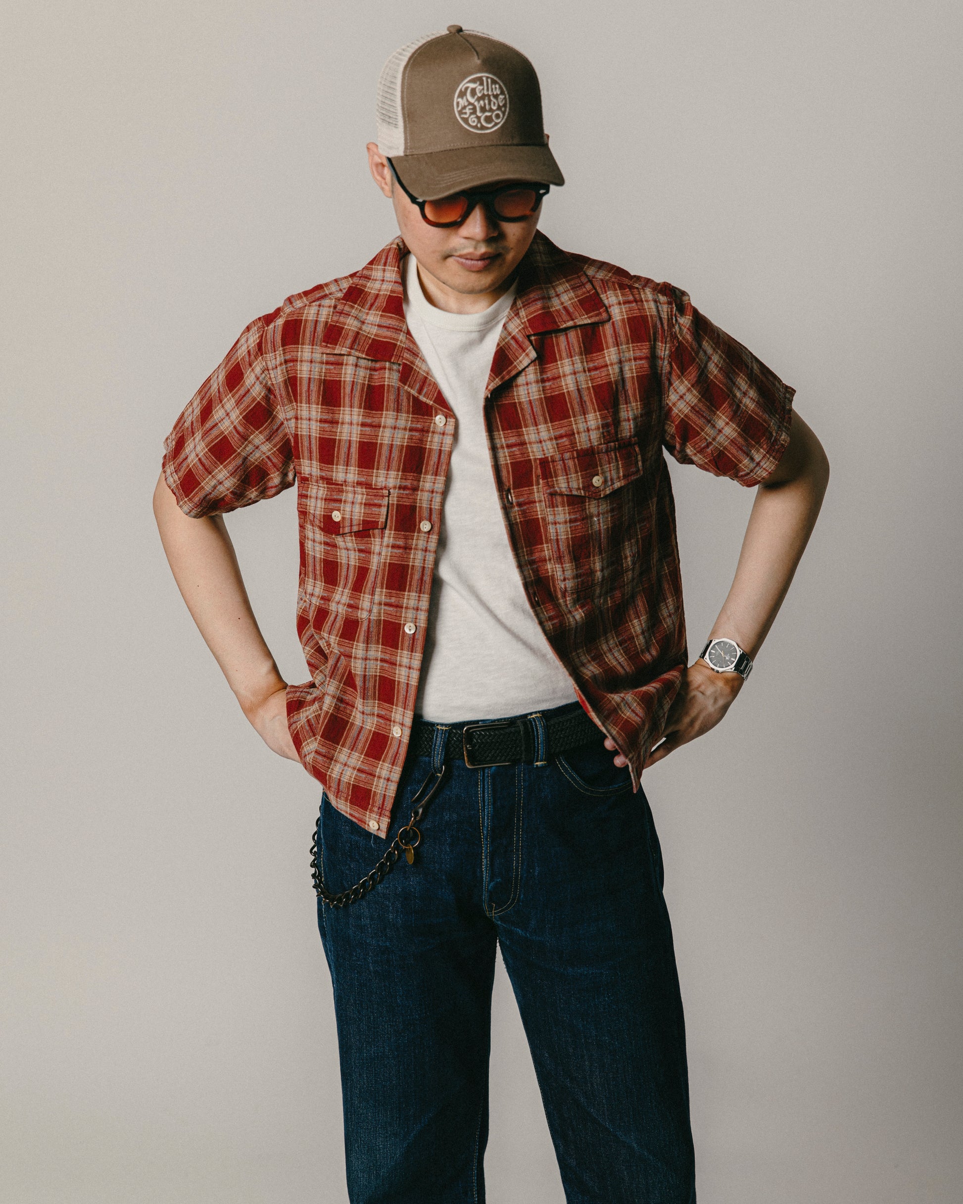 Telluride Drifter Check Flannel Cotton Dye Shirt — Terracotta — front view