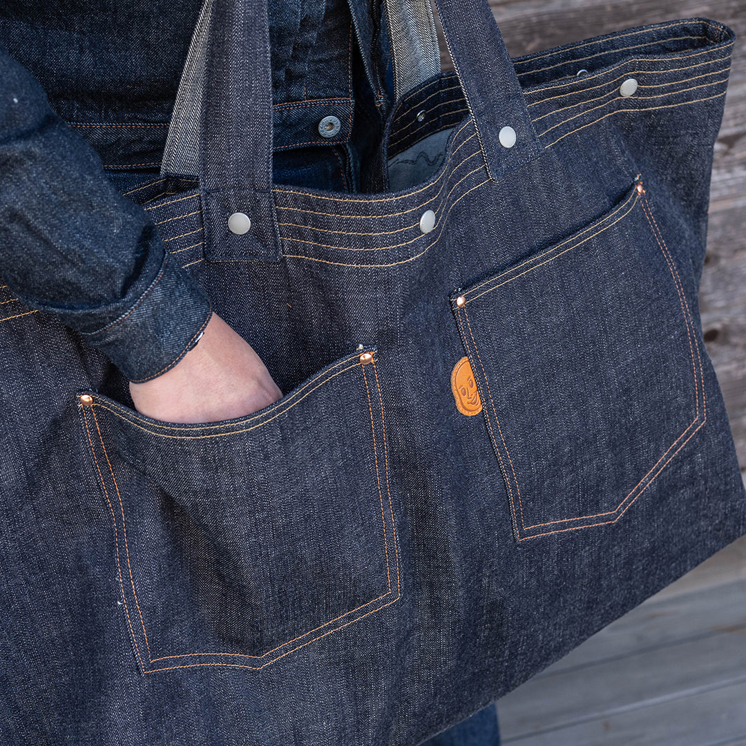 YAMANE LOT.9018 DENIM TWO POCKETS HUGE TOTE 32 INCH - DENIM