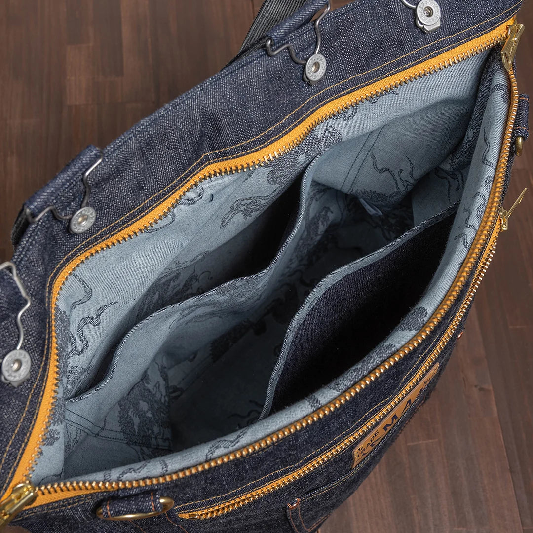 YAMANE LOT.9022 DENIM 3 WAY ZIP BAG 21 INCH - DENIM