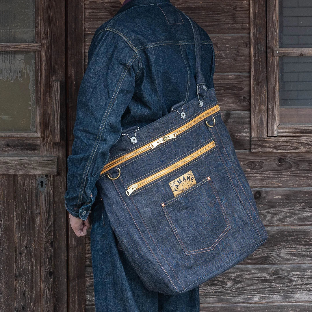 YAMANE LOT.9022 DENIM 3 WAY ZIP BAG 21 INCH - DENIM