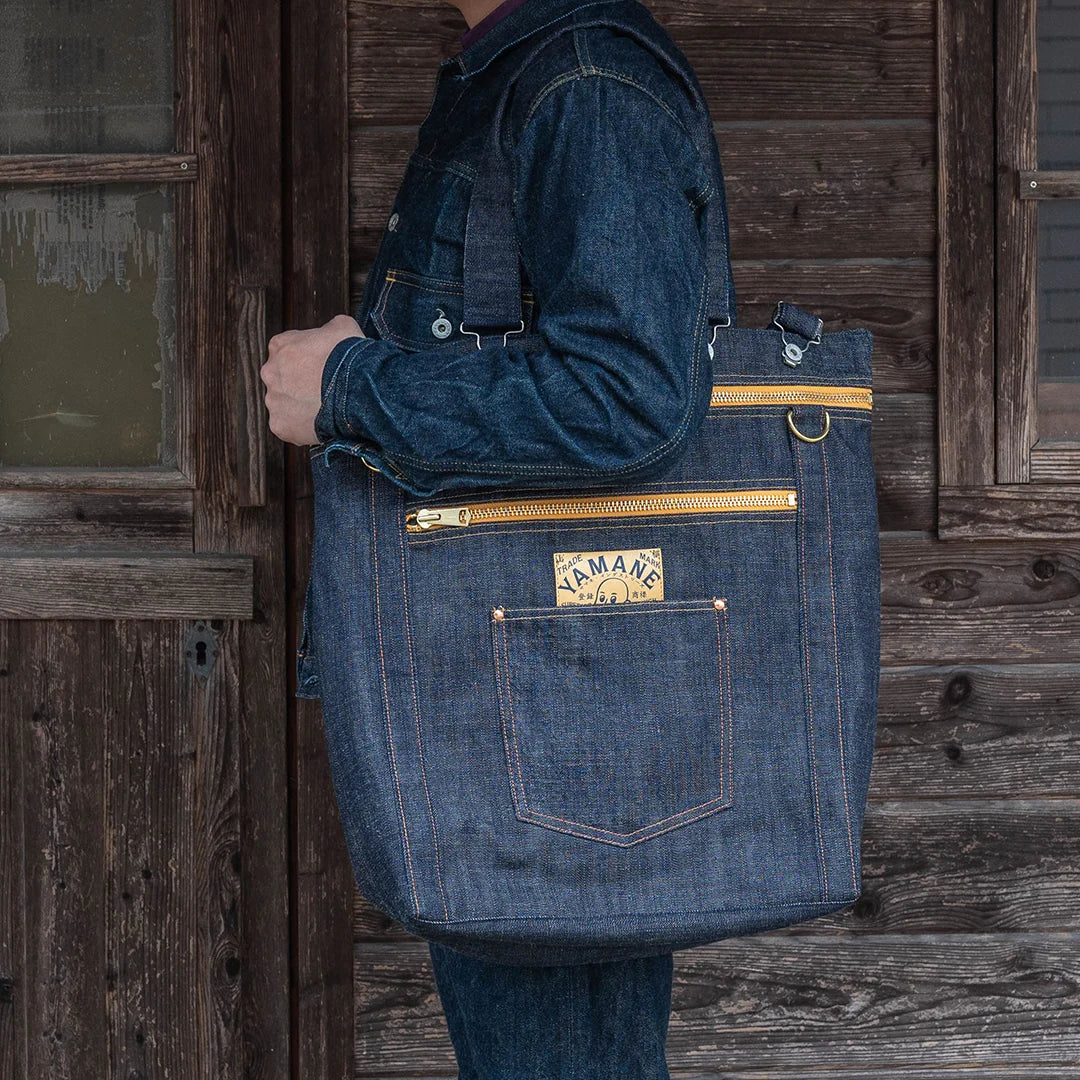 YAMANE LOT.9022 DENIM 3 WAY ZIP BAG 21 INCH - DENIM