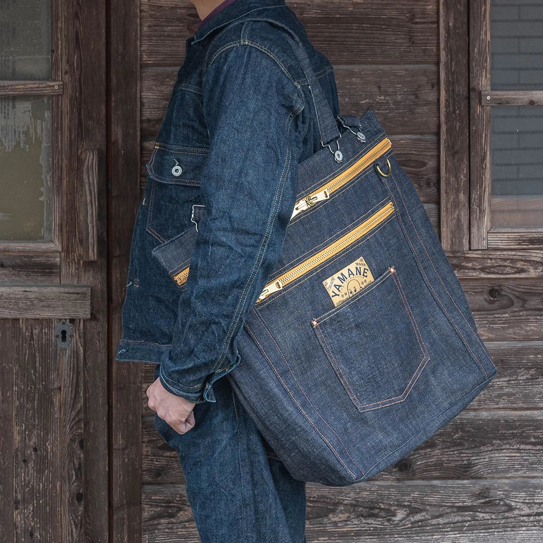 YAMANE LOT.9022 DENIM 3 WAY ZIP BAG 21 INCH - DENIM