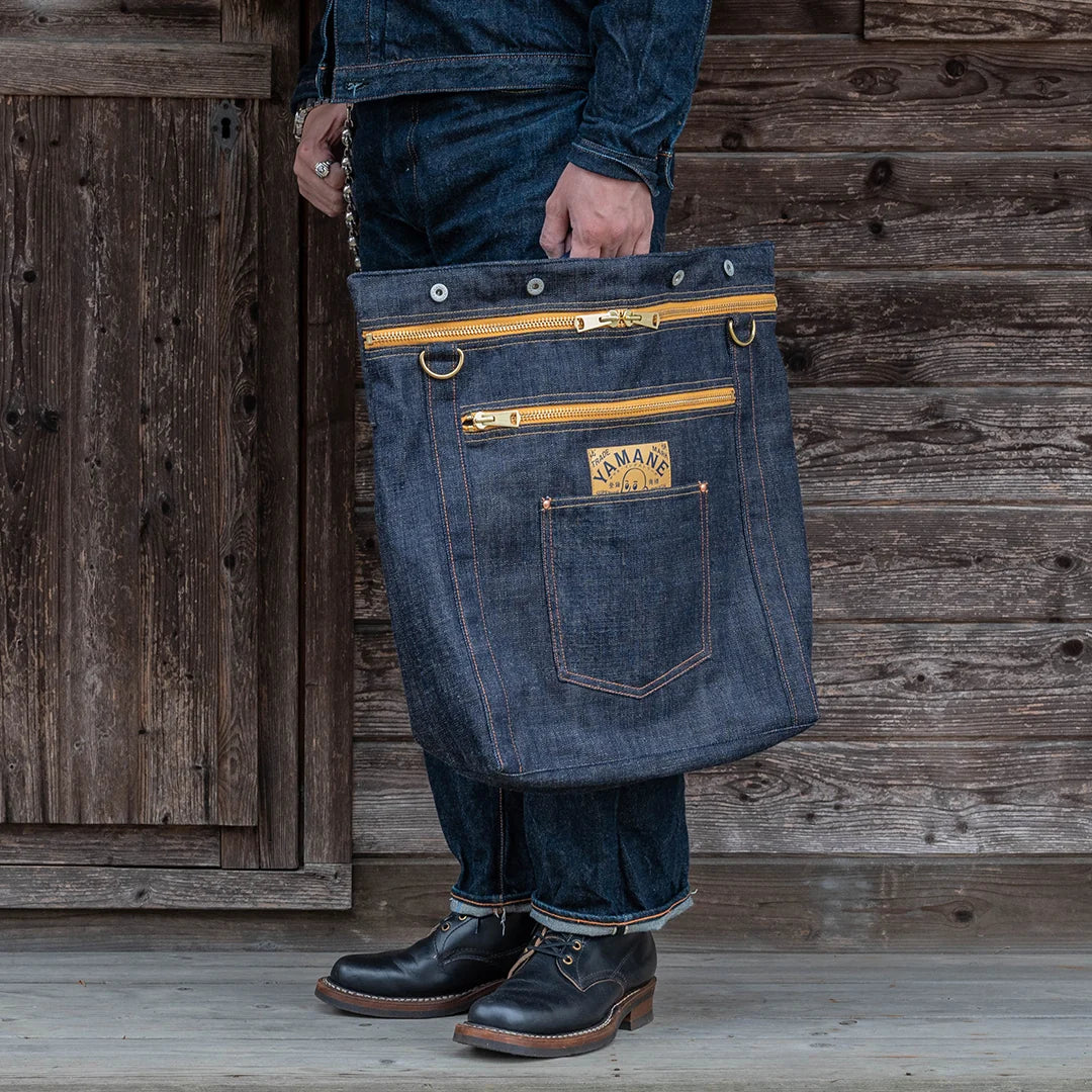 YAMANE LOT.9022 DENIM 3 WAY ZIP BAG 21 INCH - DENIM
