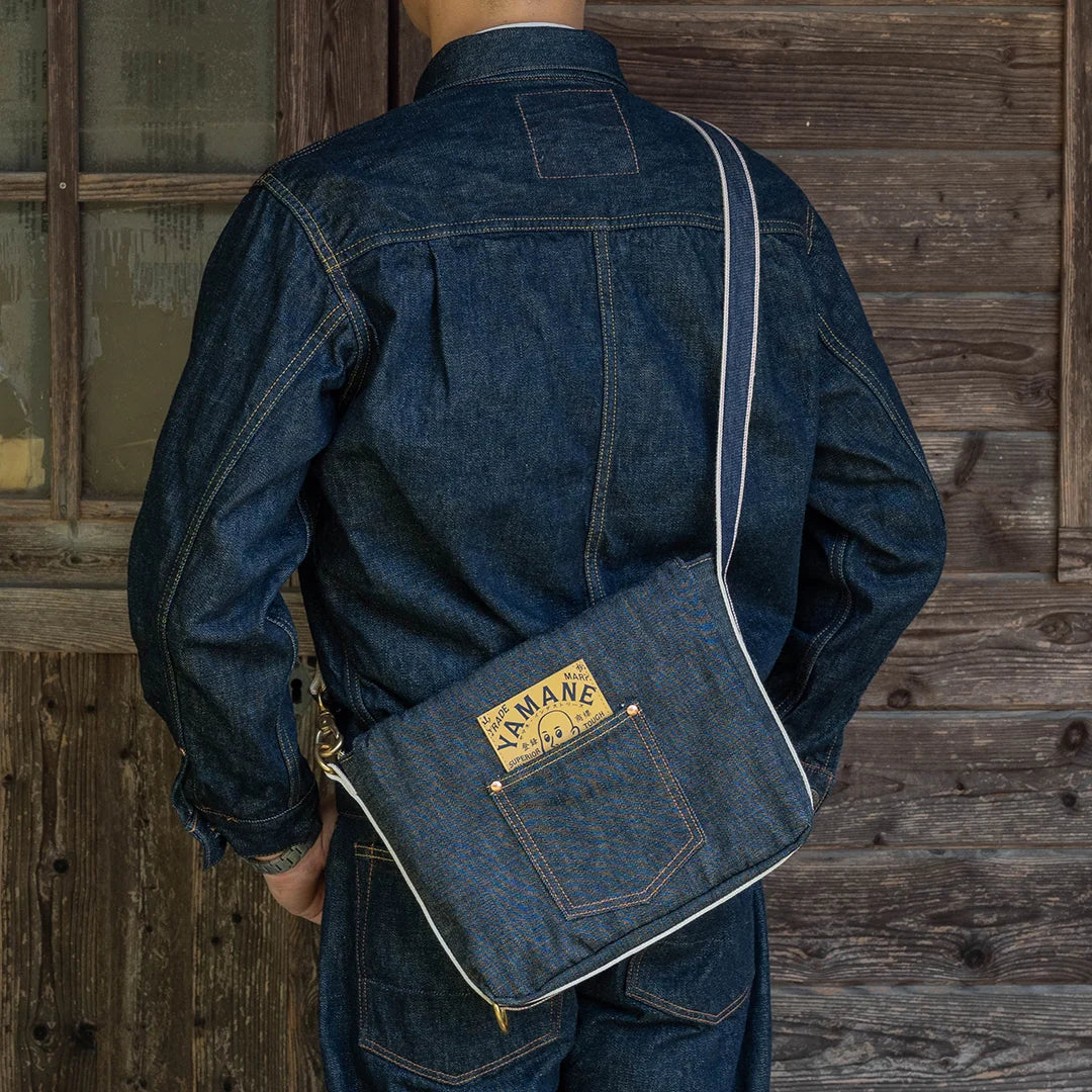 YAMANE LOT.9066 DENIM FOUR-WAY FLAP SHOULDER BAG 12 INCH - DENIM