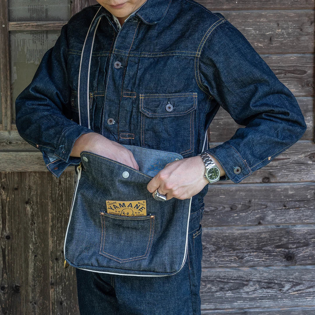 YAMANE LOT.9066 DENIM FOUR-WAY FLAP SHOULDER BAG 12 INCH - DENIM