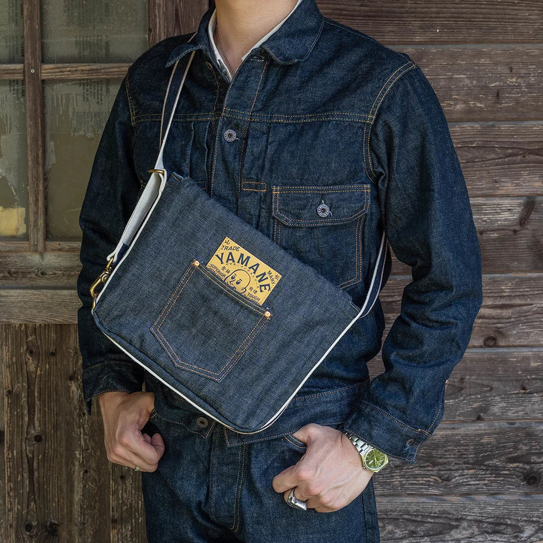 YAMANE LOT.9066 DENIM FOUR-WAY FLAP SHOULDER BAG 12 INCH - DENIM