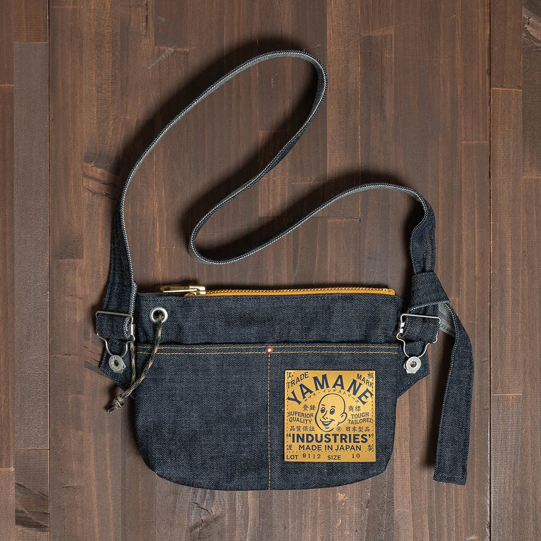 YAMANE LOT.9112 DENIM ZIP SHOULDER BAG EYELET 10 INCH - DENIM
