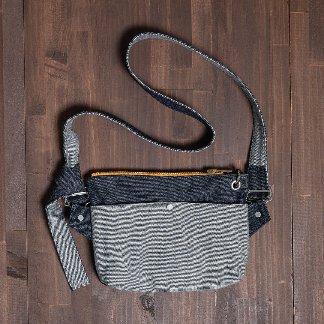 YAMANE LOT.9112 DENIM ZIP SHOULDER BAG EYELET 10 INCH - DENIM
