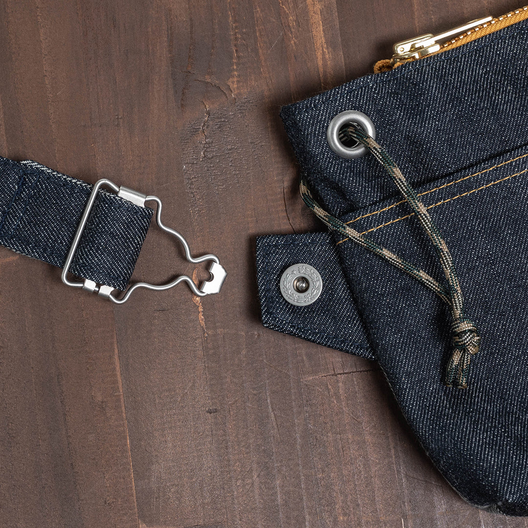 YAMANE LOT.9112 DENIM ZIP SHOULDER BAG EYELET 10 INCH - DENIM