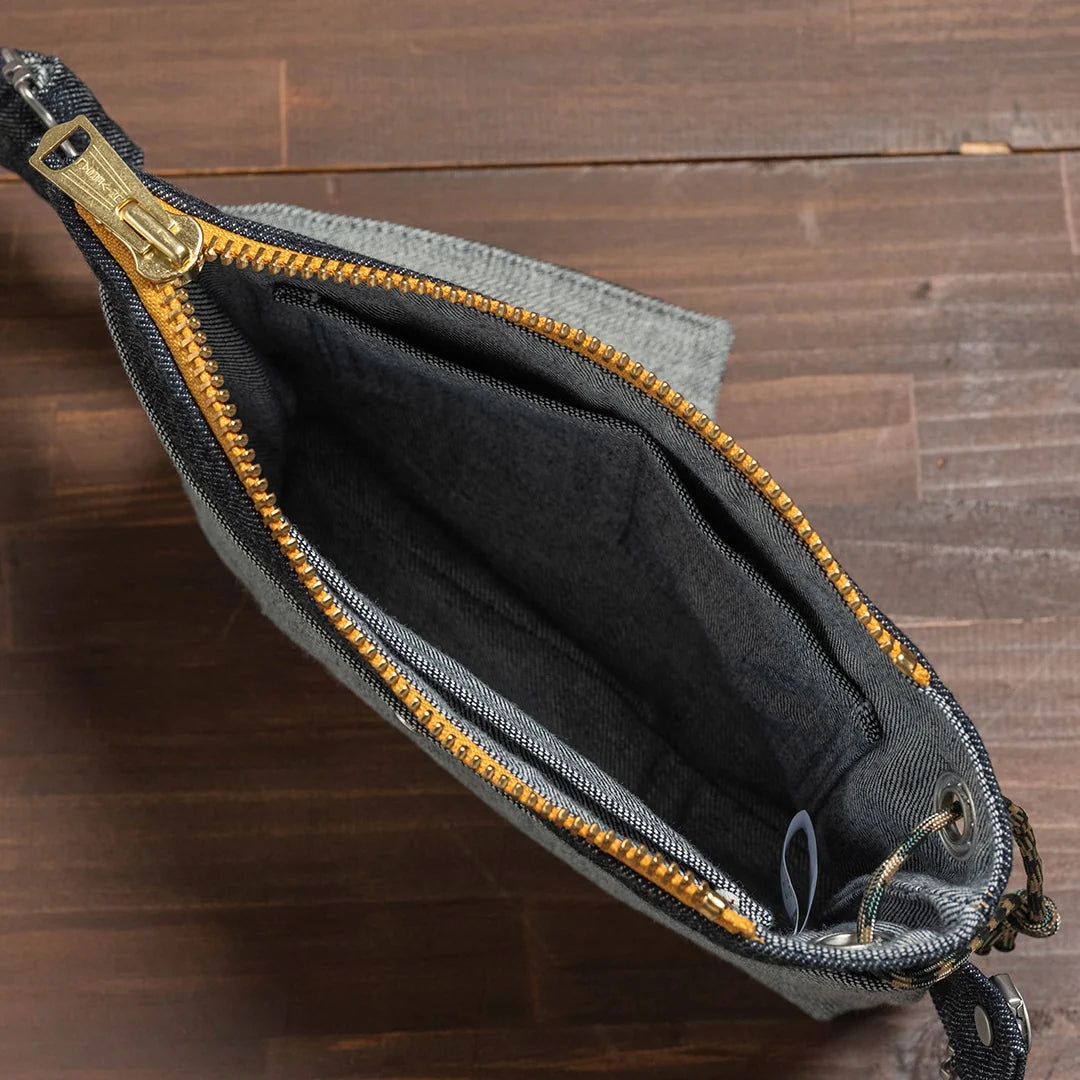 YAMANE LOT.9112 DENIM ZIP SHOULDER BAG EYELET 10 INCH - DENIM