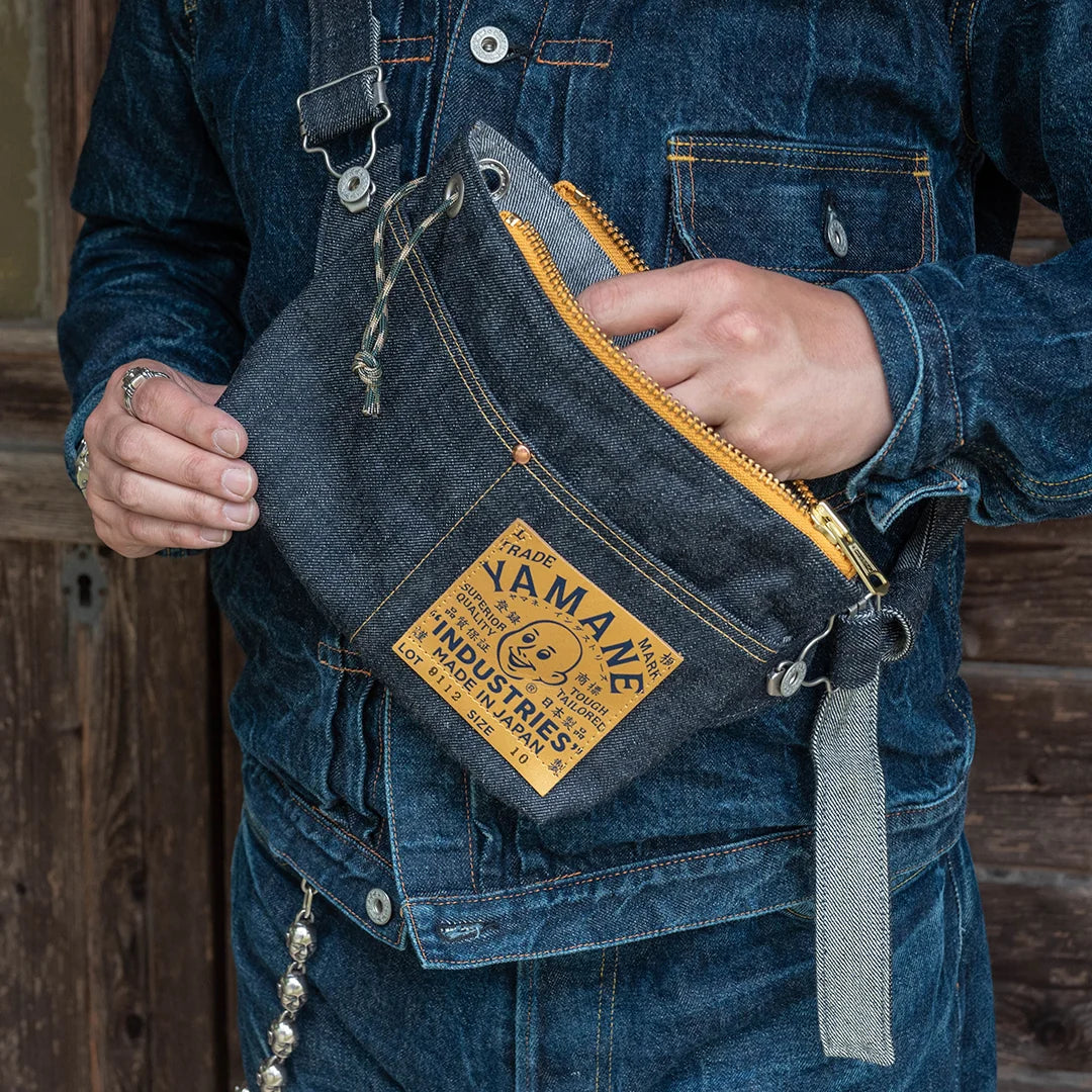 YAMANE LOT.9112 DENIM ZIP SHOULDER BAG EYELET 10 INCH - DENIM