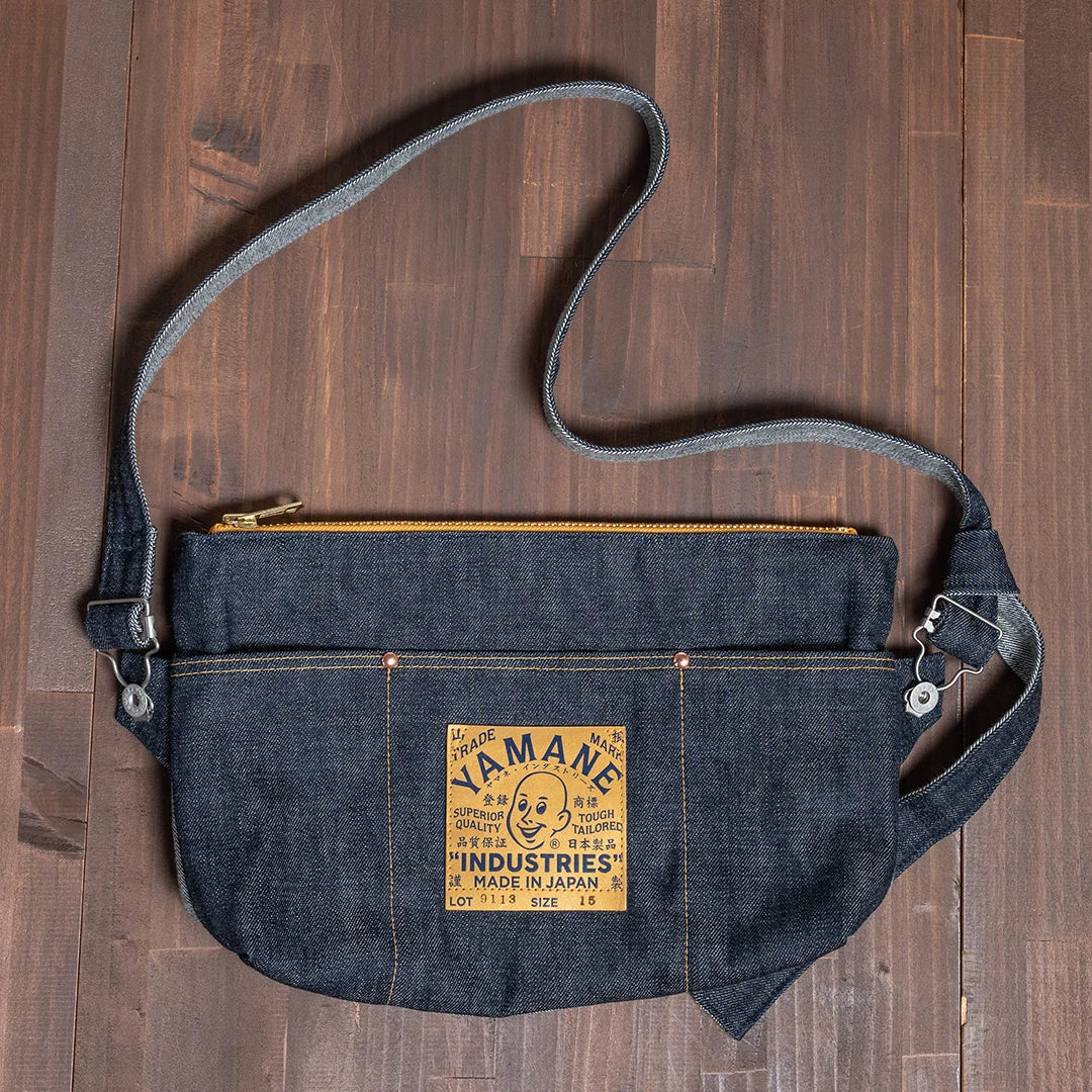 YAMANE LOT.9113 DENIM ZIP SHOULDER BAG WIDE 15 INCH - DENIM