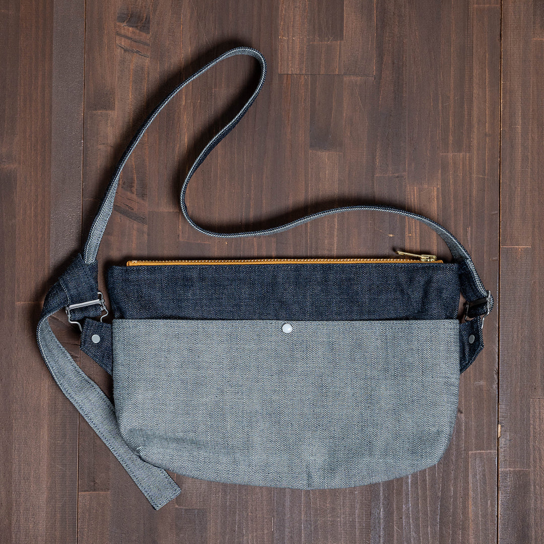 YAMANE LOT.9113 DENIM ZIP SHOULDER BAG WIDE 15 INCH - DENIM