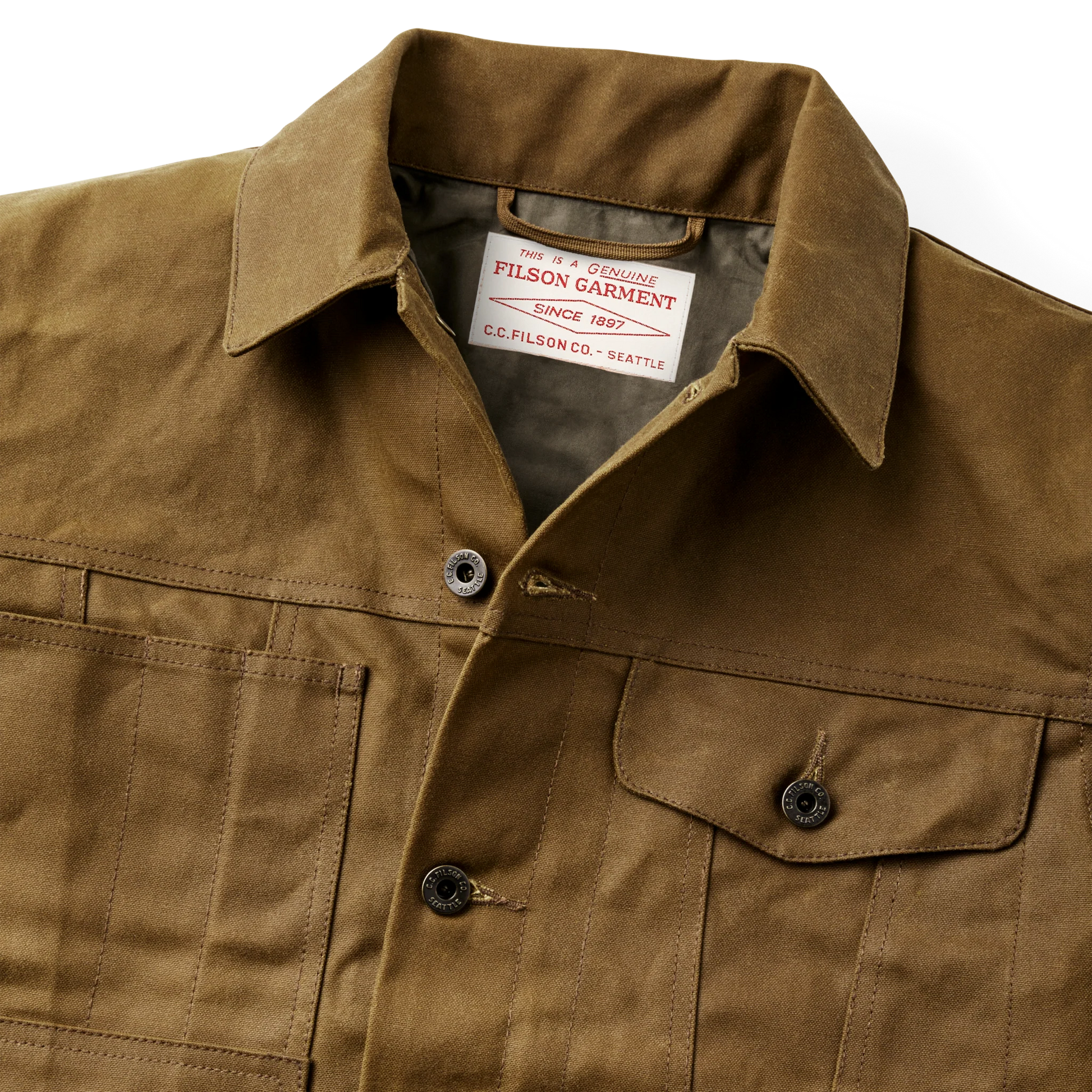 Filson Tin Cloth Short Lined Cruiser Jacket — Dark Tan — view 3