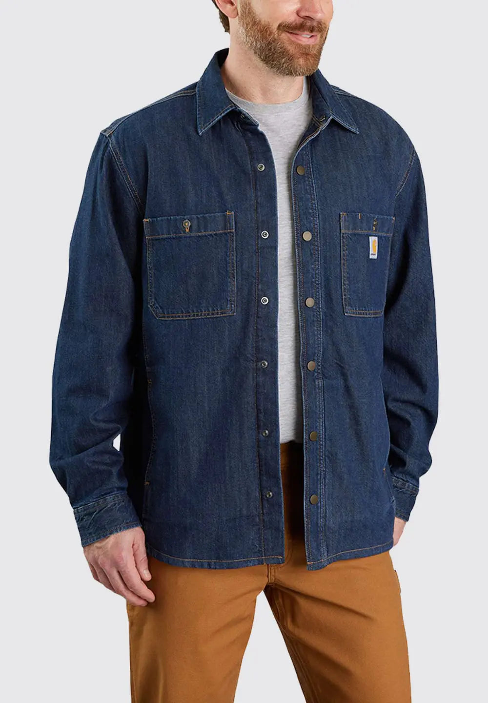 CARHARTT RELAXED FIT DENIM FLEECE LINED SNAP-FRONT SHIRT JAC - GLACIER