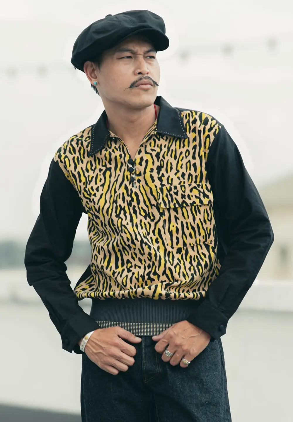 DRY BONES 2TONE PRINT GAUCHO SHIRT VINCENT'S LEO - BEIGE/BLACK