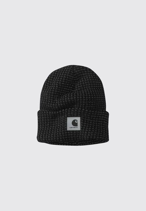 CARHARTT KNIT BEANIE WITH REFLECTIVE PATCH - BLACK