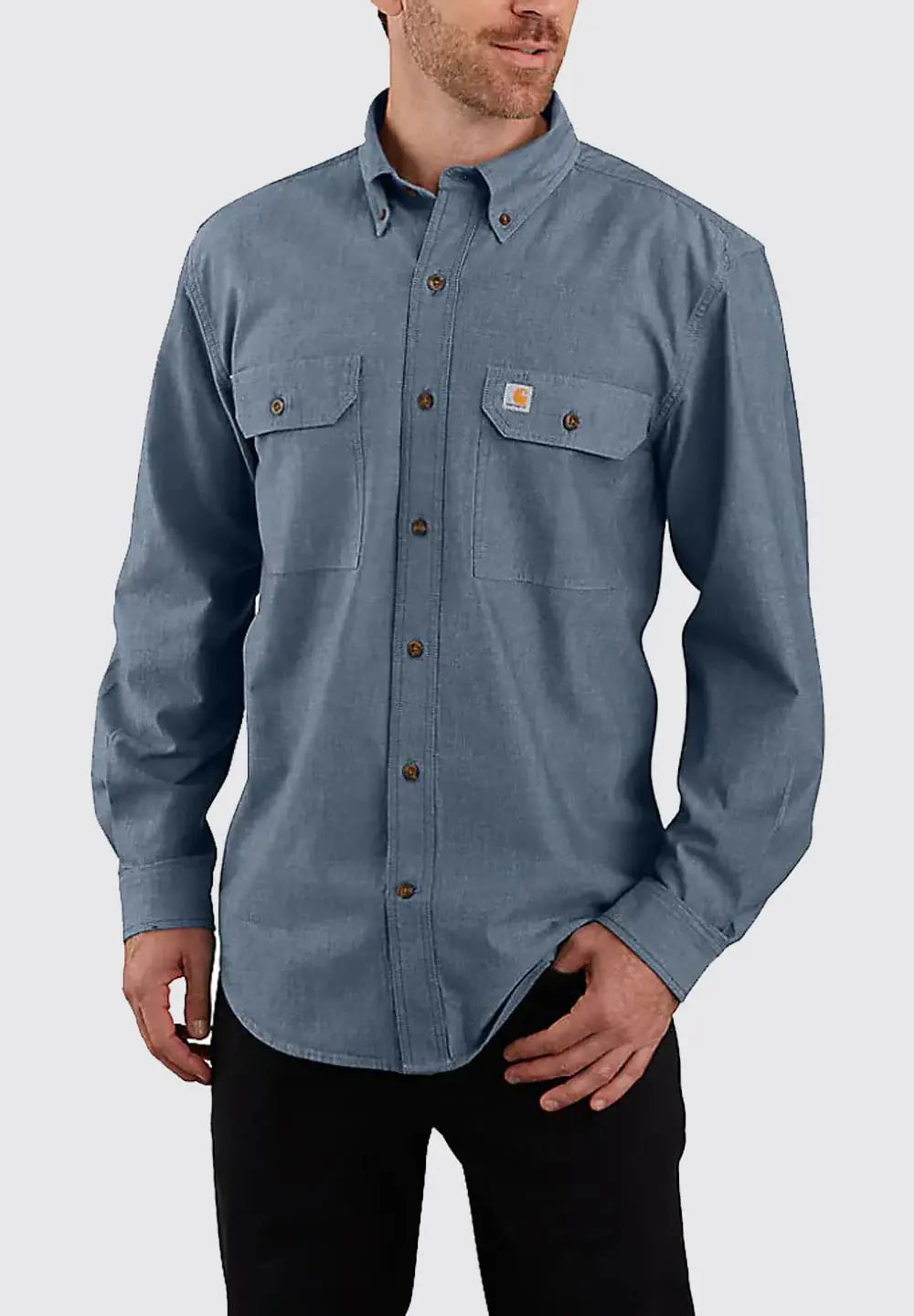 CARHARTT LOOSE FIT MIDWEIGHT CHAMBRAY LONG-SLEEVE SHIRT - DENIM BLUE CHAMBRAY