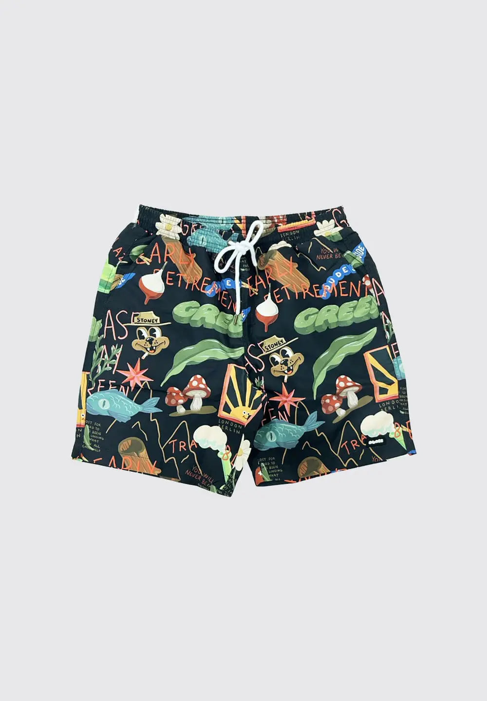 THE DUDES TREASURE TRAIL BLACK SWIM SHORTS - MULTICOLOR