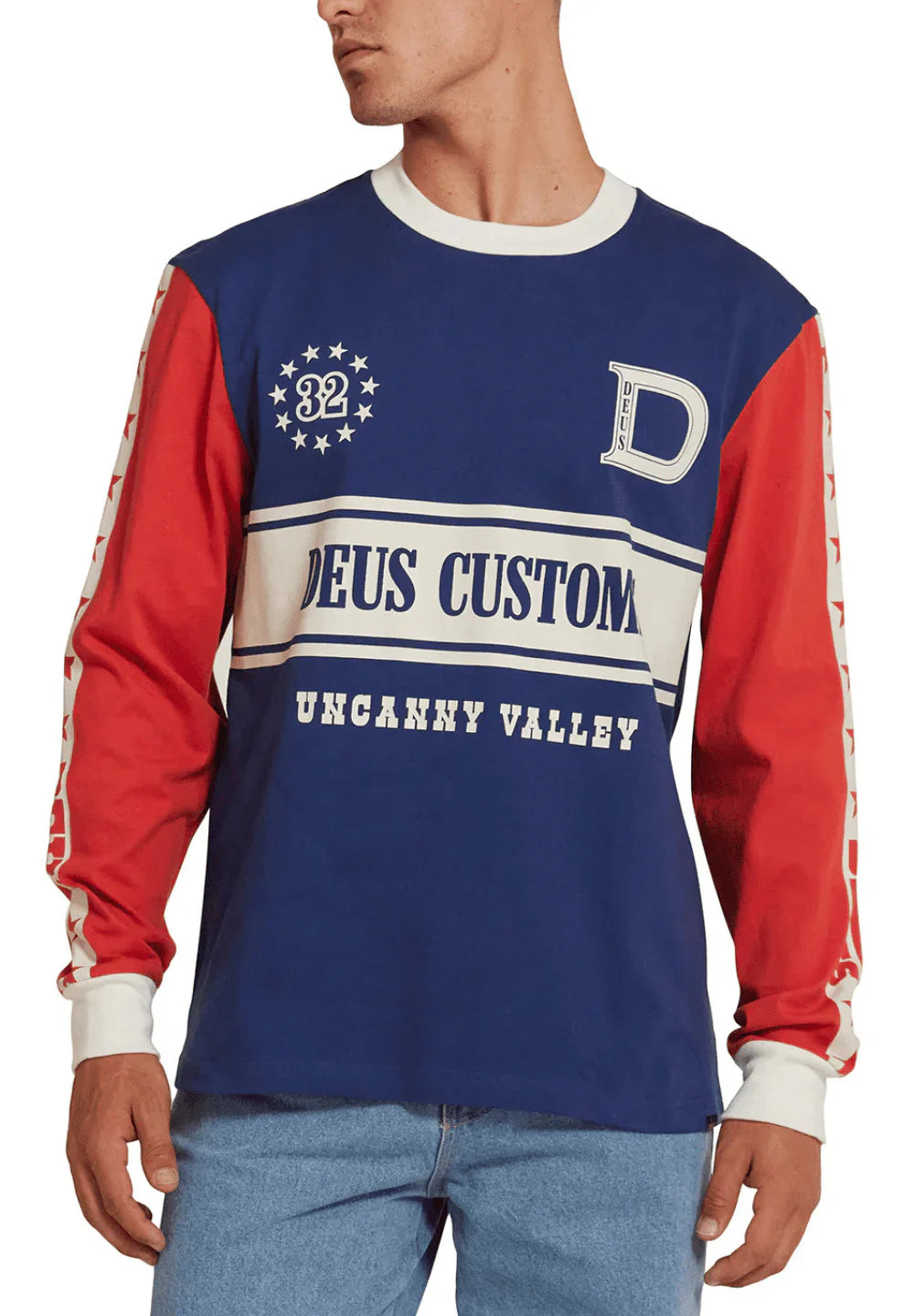 DEUS EX MACHINA ROUND UP LS T-SHIRT - RED/BLUE