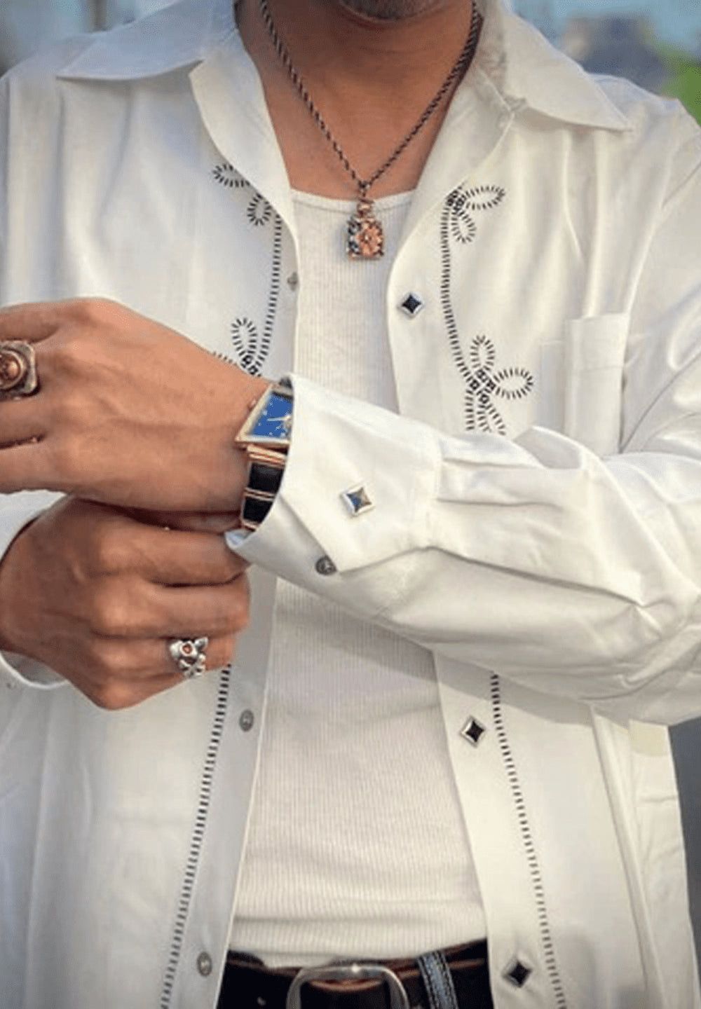 DRY BONES EMBROIDERED OPEN SHIRT WESTERN - OFF WHITE