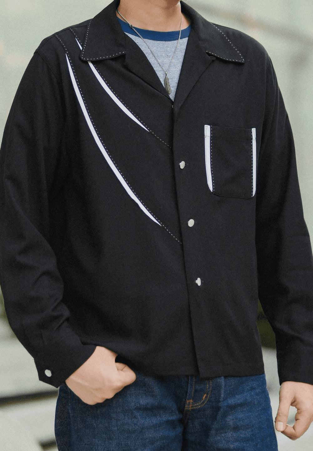 DRY BONES SHARK GILL OPEN SHIRT - BLACK
