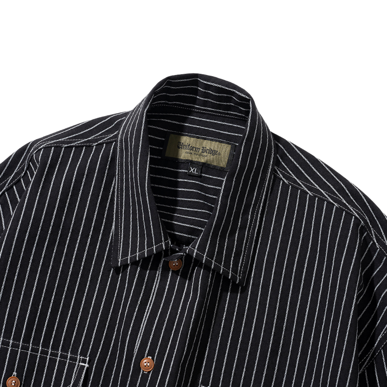 UNIFORM BRIDGE POCKET STRIPE SHIRTS - BLACK