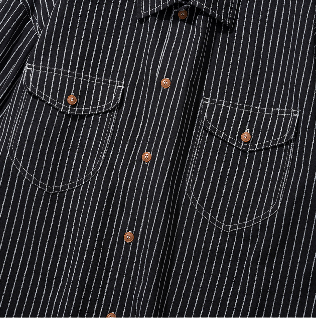 UNIFORM BRIDGE POCKET STRIPE SHIRTS - BLACK