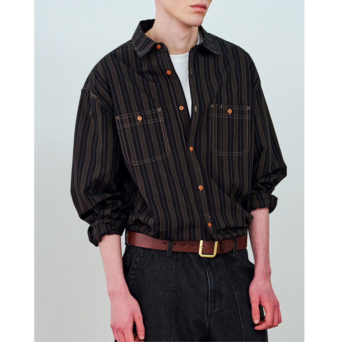 UNIFORM BRIDGE VINTAGE STRIPE WORK SHIRTS - BLACK