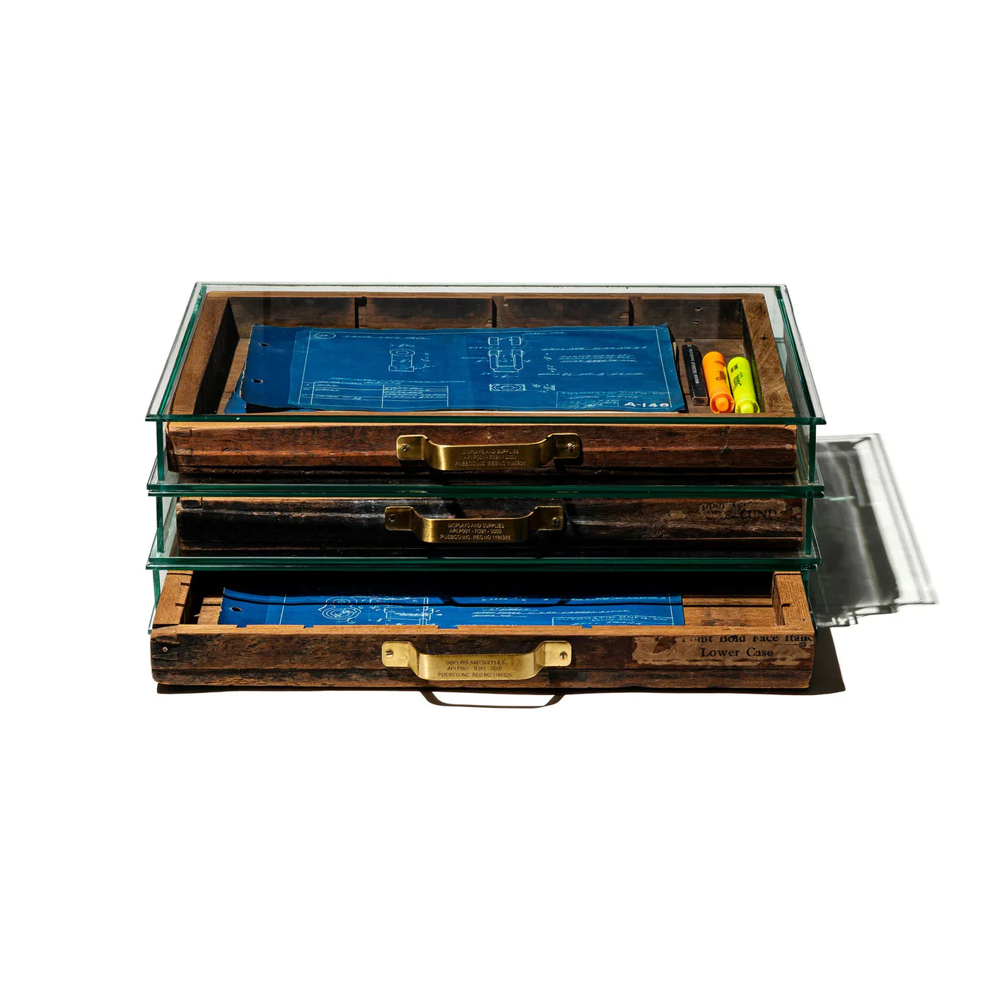 Puebco Glass Display Case With Vintage Drawer — No Color — front view