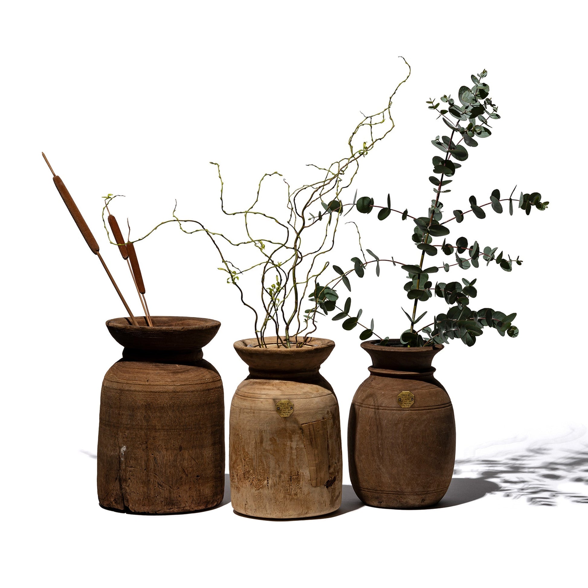 PUEBCO VINTAGE WOODEN POT W/GLASS CYLINDER