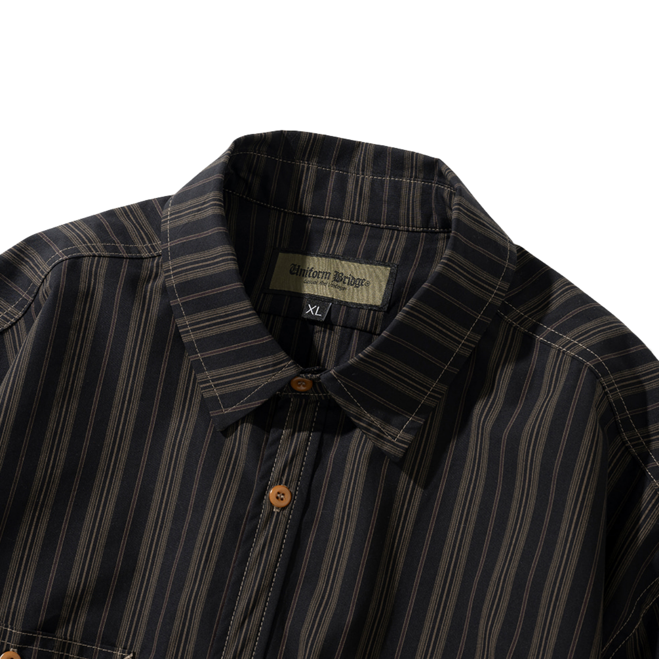 UNIFORM BRIDGE VINTAGE STRIPE WORK SHIRTS - BLACK