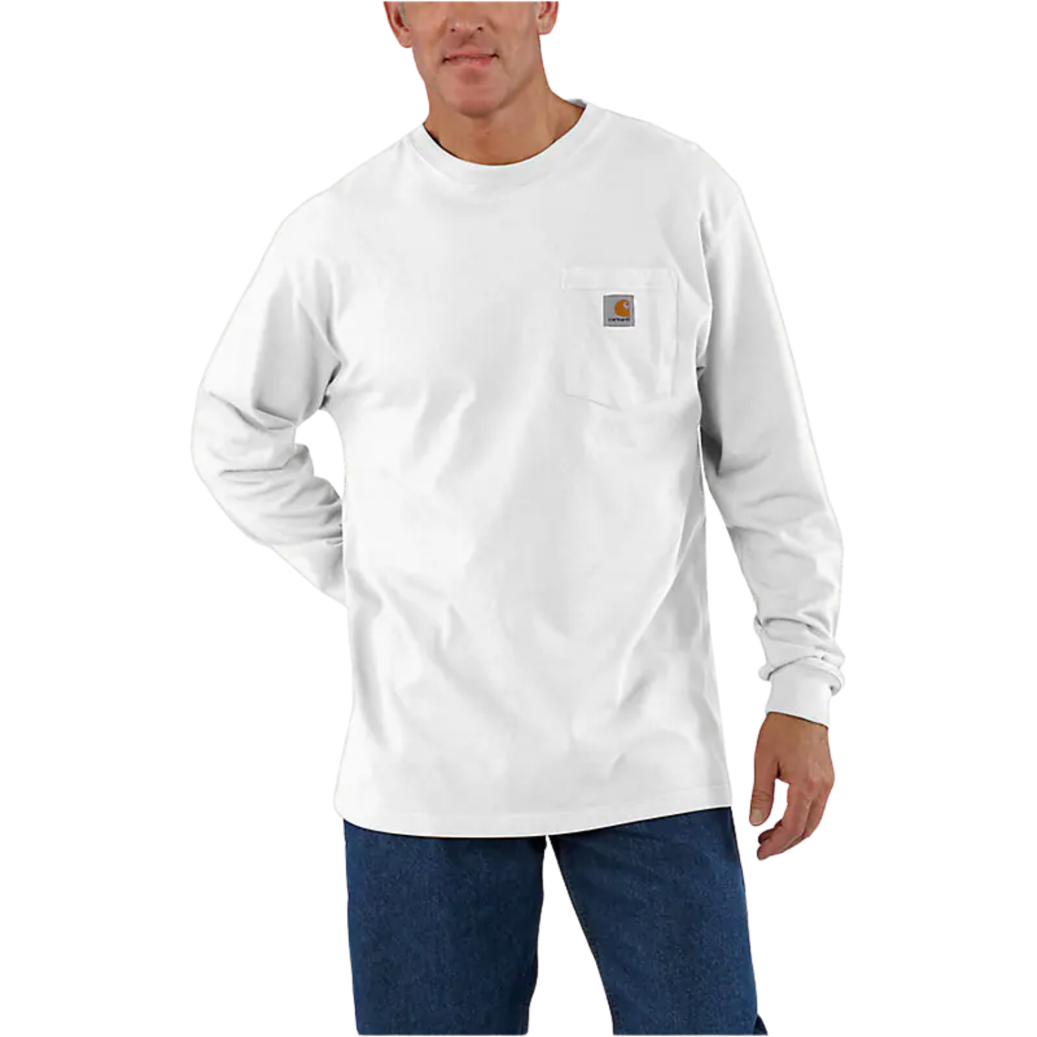 CARHARTT LOOSE FIT HEAVYWEIGHT LONG-SLEEVE POCKET T-SHIRT - WHITE