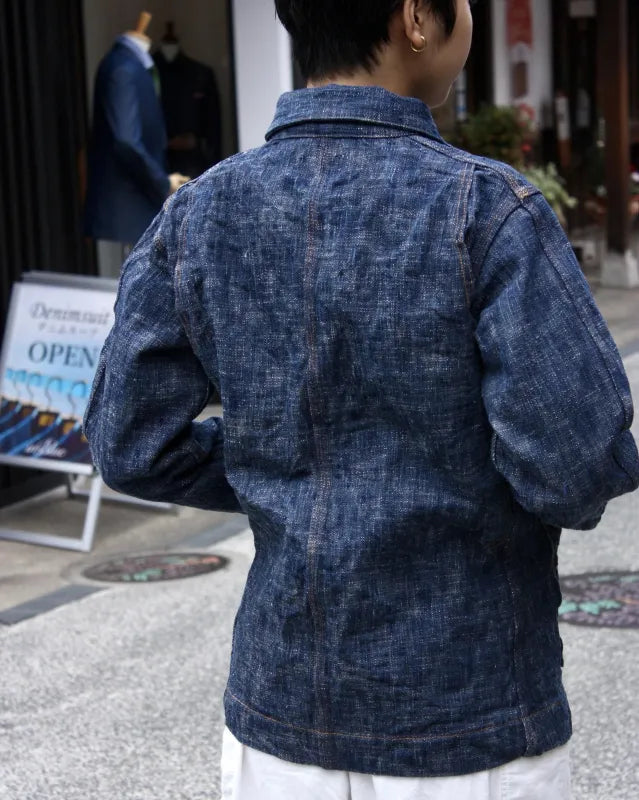 GRAPH ZERO  - COVERALL JACKET SKEIN DYEING DENIM - GREEN INDIGO