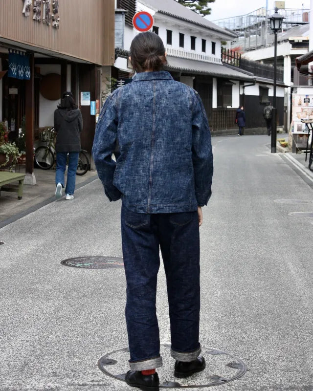 GRAPH ZERO  - COVERALL JACKET SKEIN DYEING DENIM - GREEN INDIGO